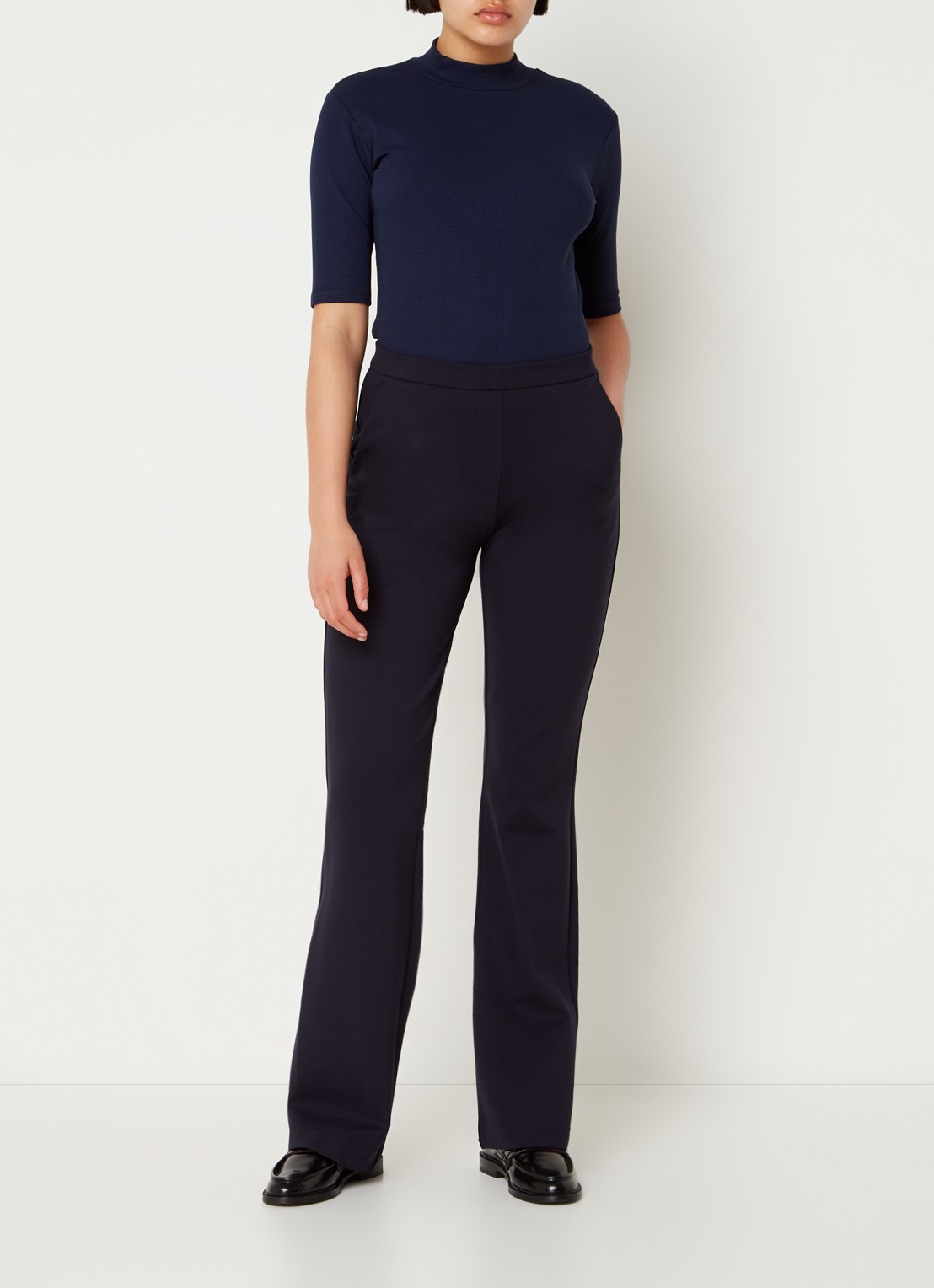 Modström Tanny high waist flared fit broek met stretch - voorkant 4 blauwgrijs