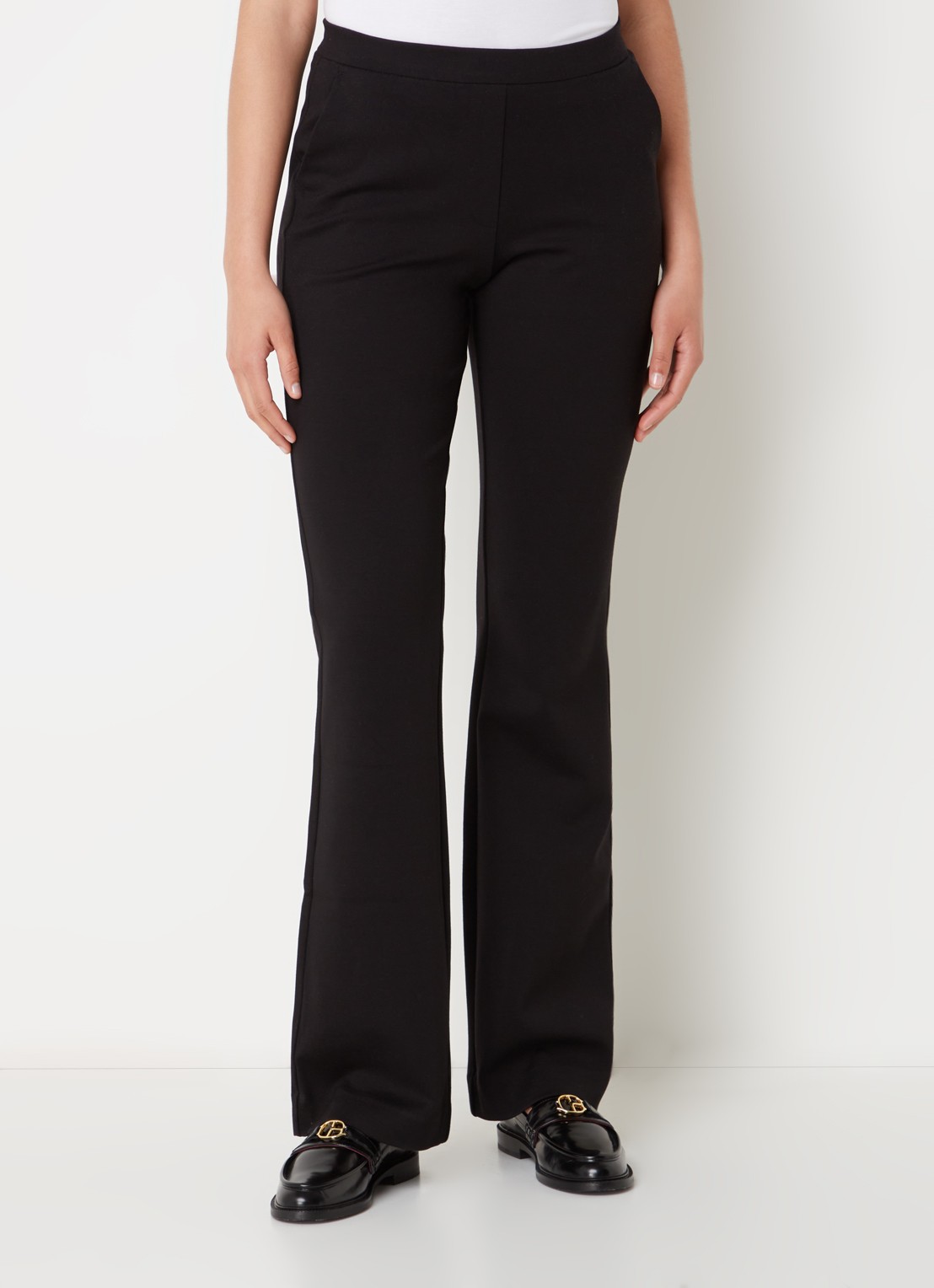 Modström Tanny high waist flared fit broek met stretch - detail zwart