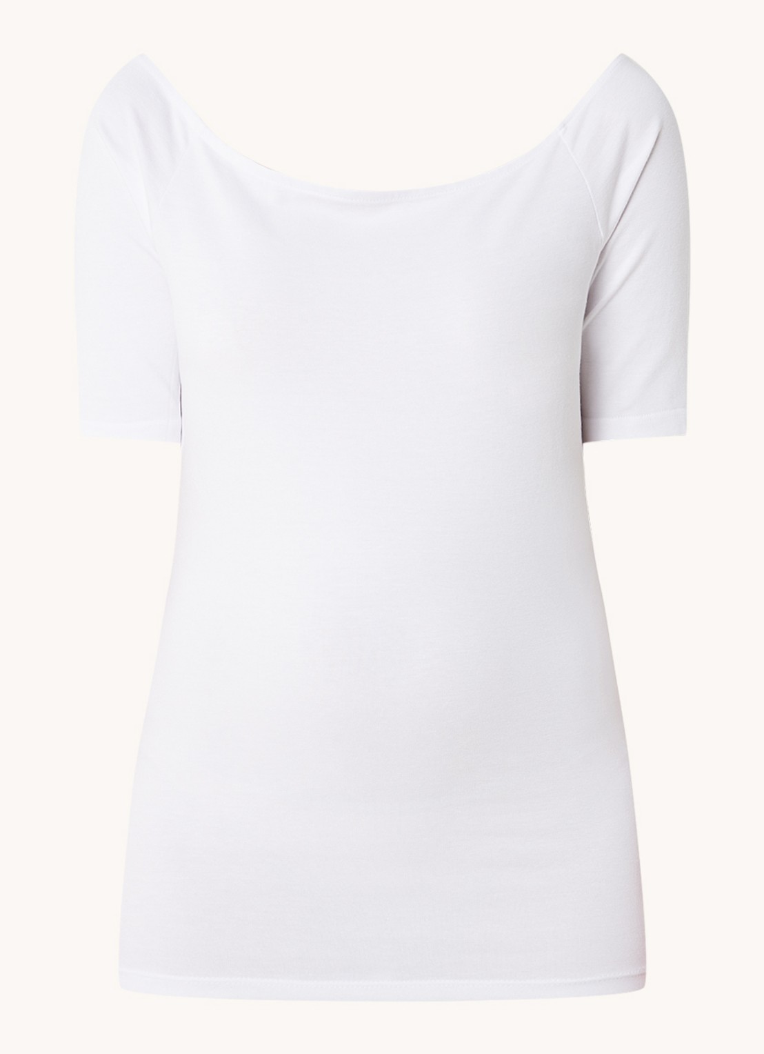Modström Tansy top met boothals en stretch - voorkant 2 wit