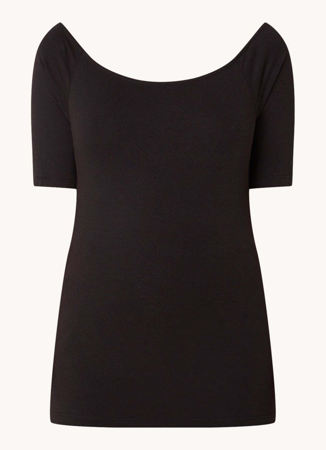 Modström Tansy top met boothals en stretch - voorkant 2 zwart