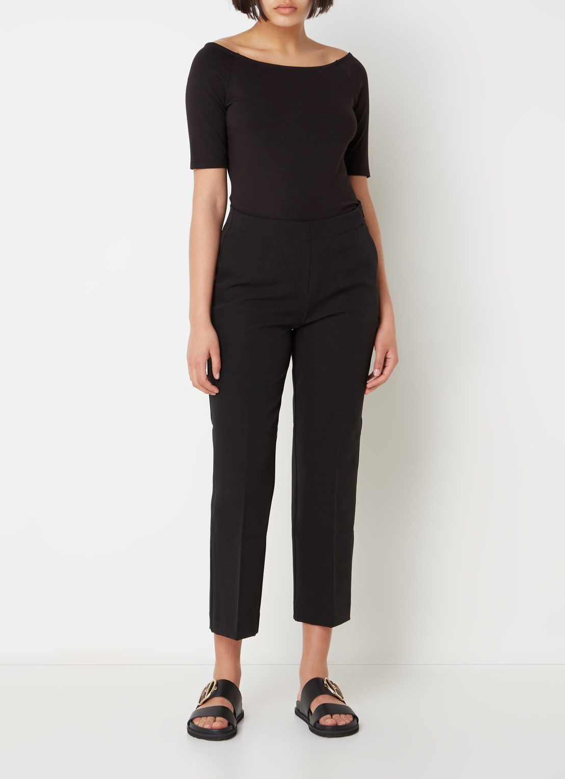 Modström Tansy top met boothals en stretch - voorkant 3 zwart