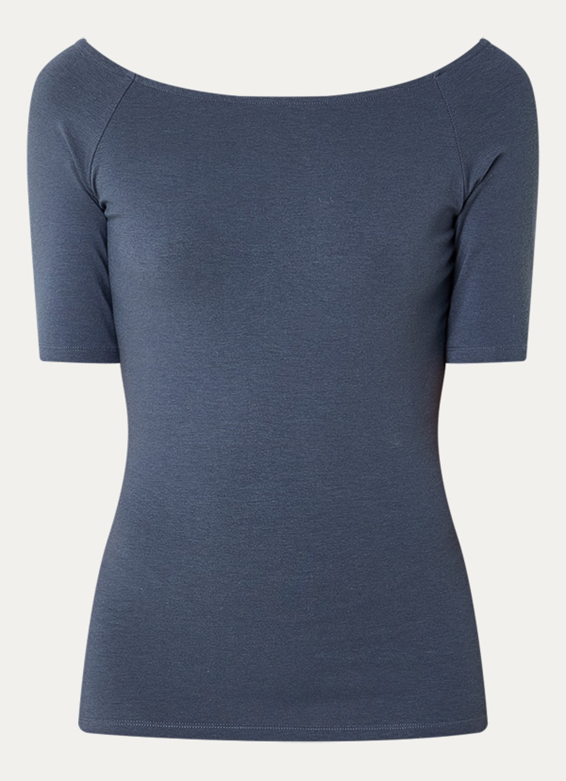 Modström Tansy top met boothals en stretch - voorkant staalblauw