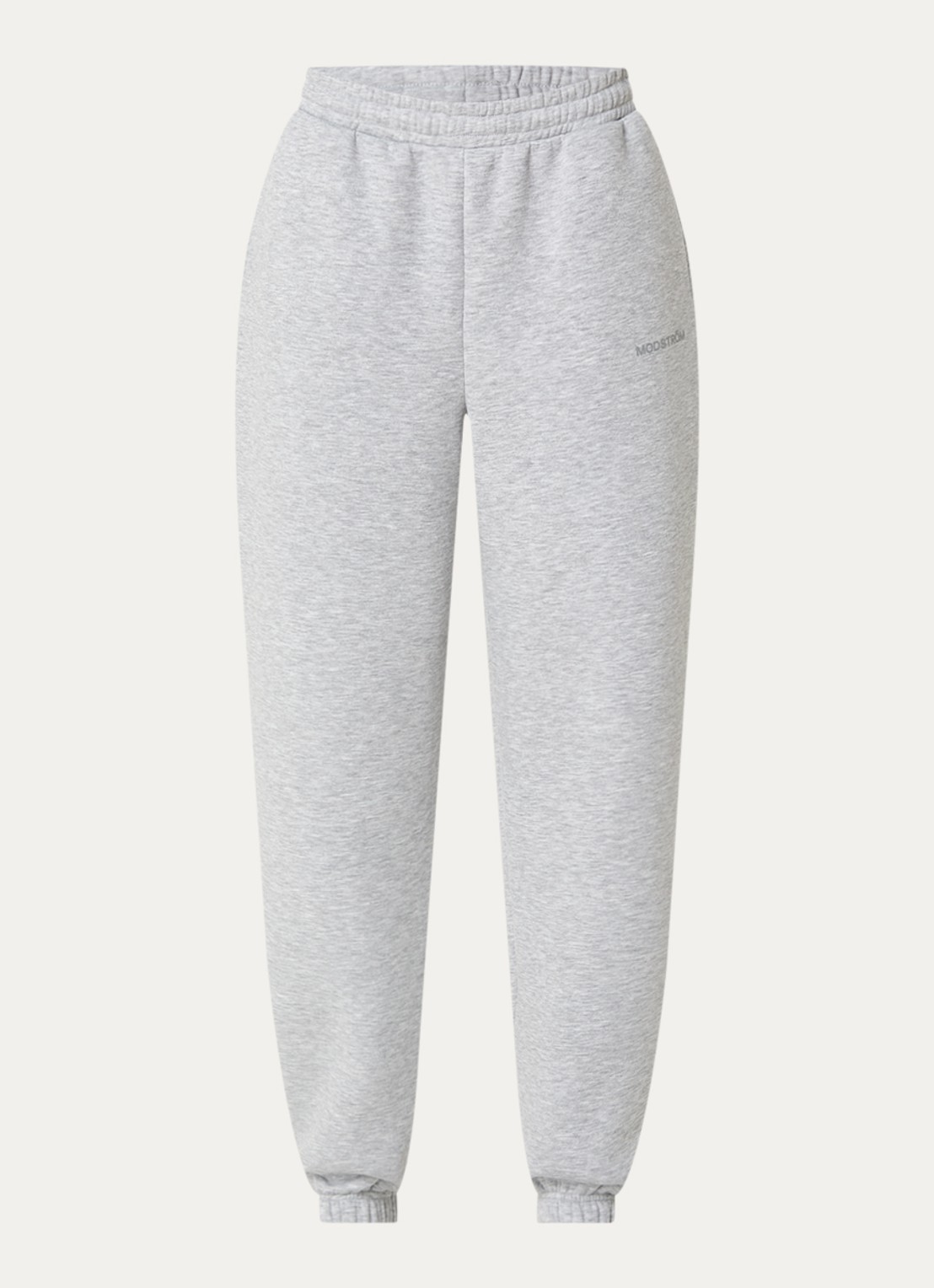 Modström Tia high waist tapered fit joggingbroek met logo en steekzakken - voorkant 3 grijsmele