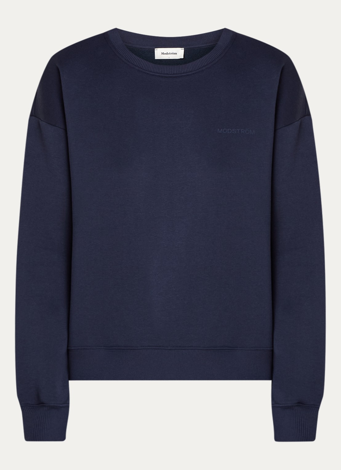Modström Tia sweater met logoprint - voorkant 3 donkerblauw