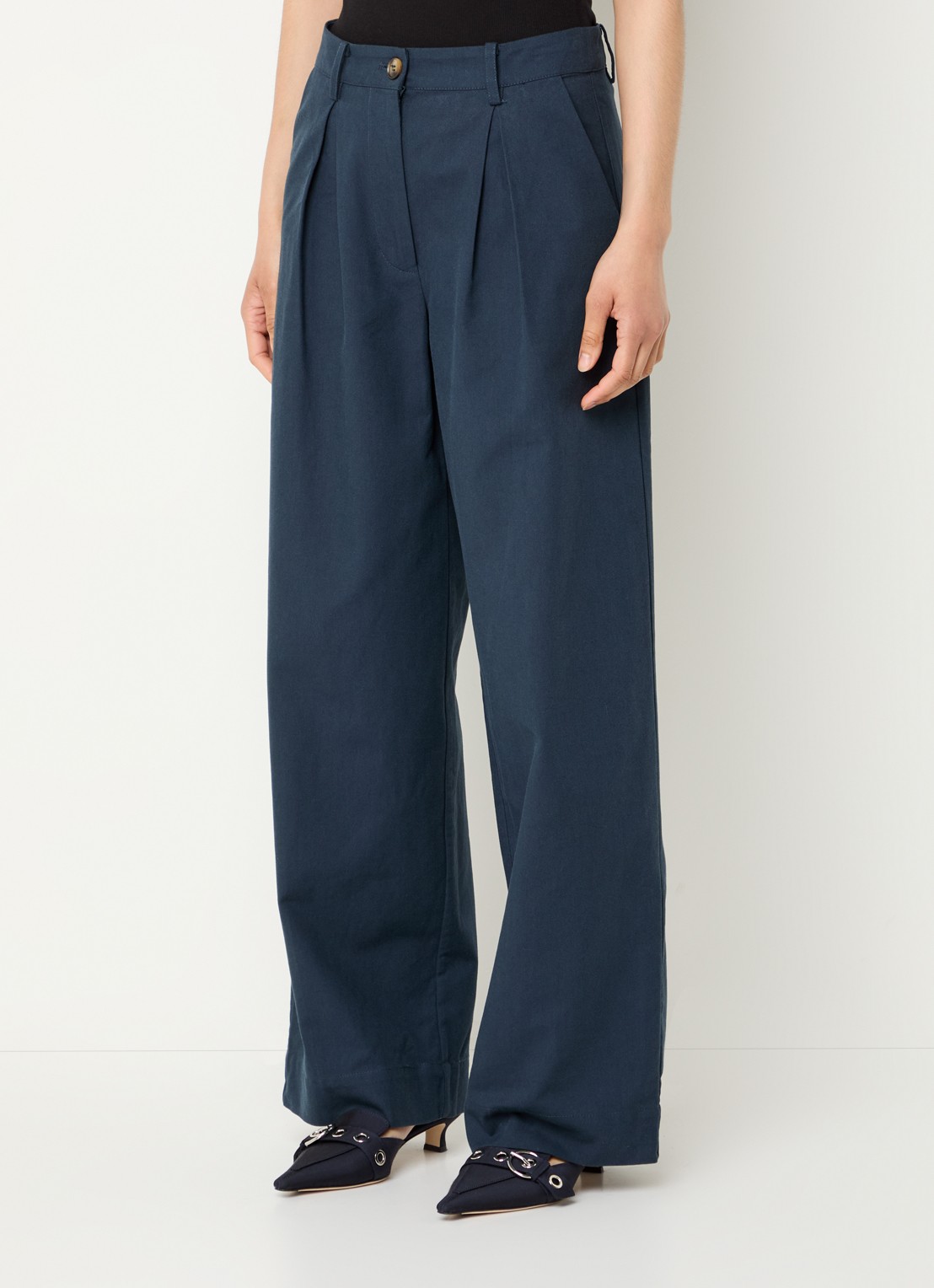 Modström Tore high waist wide fit pantalon met steekzakken - detail 4 petrol