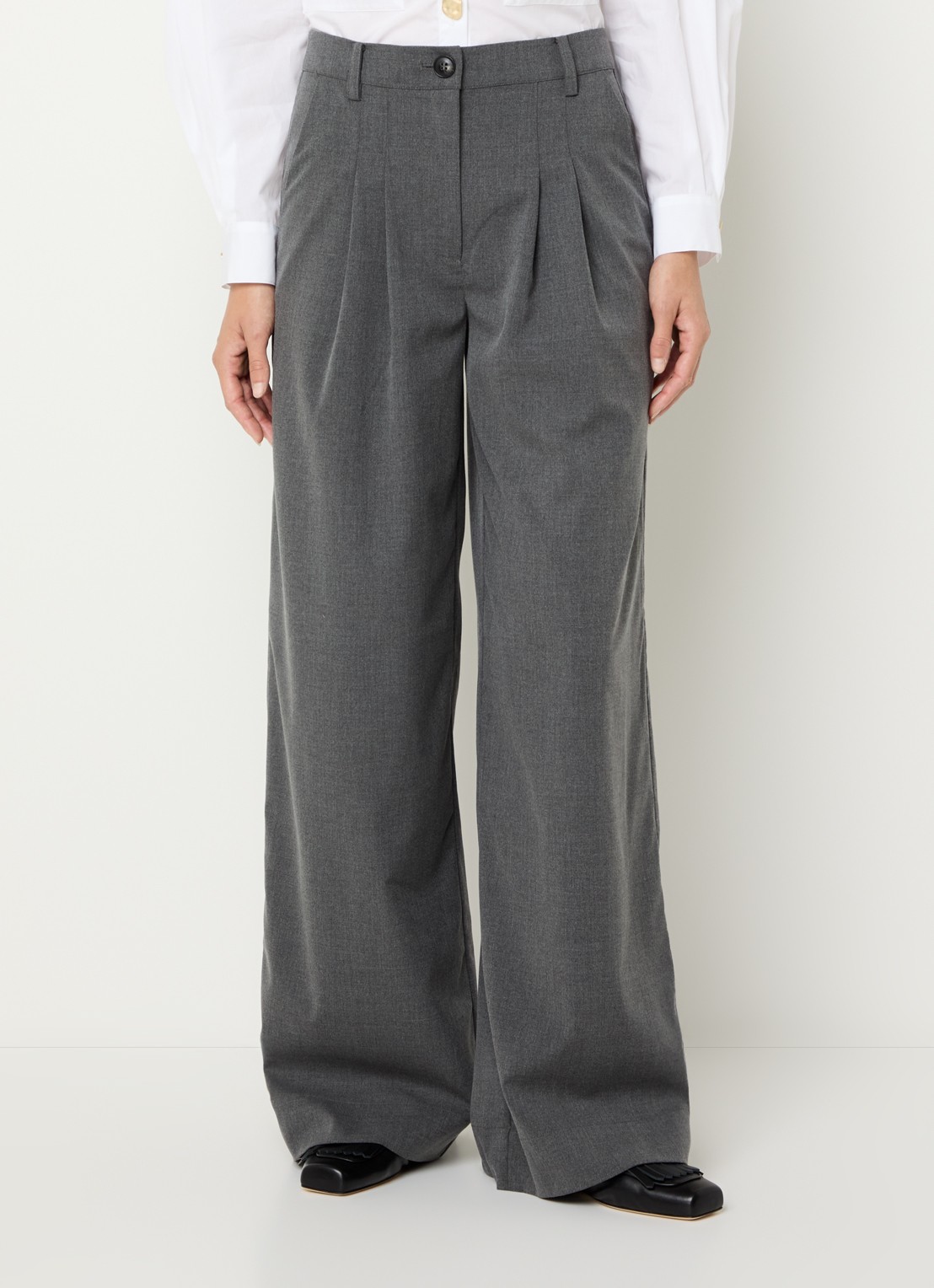 Modström Tuesday high waist loose fit pantalon met steekzakken - detail 2 donkergrijs