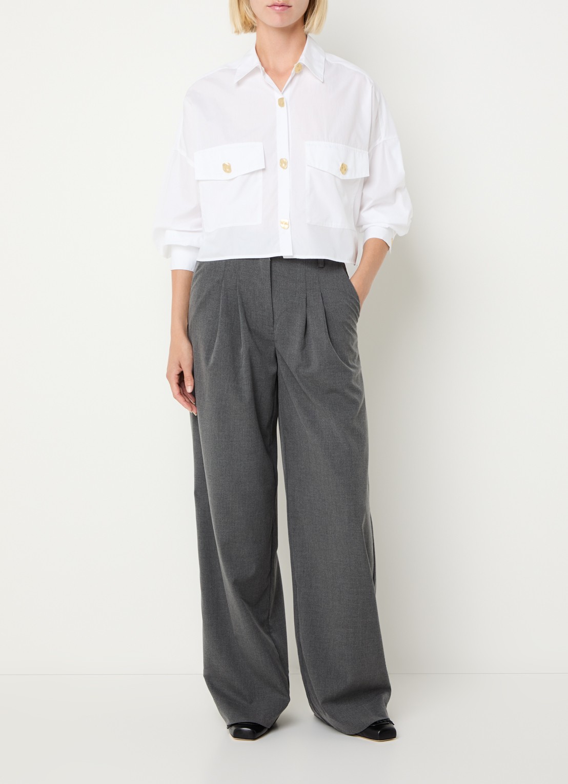 Modström Tuesday high waist loose fit pantalon met steekzakken - voorkant 4 donkergrijs