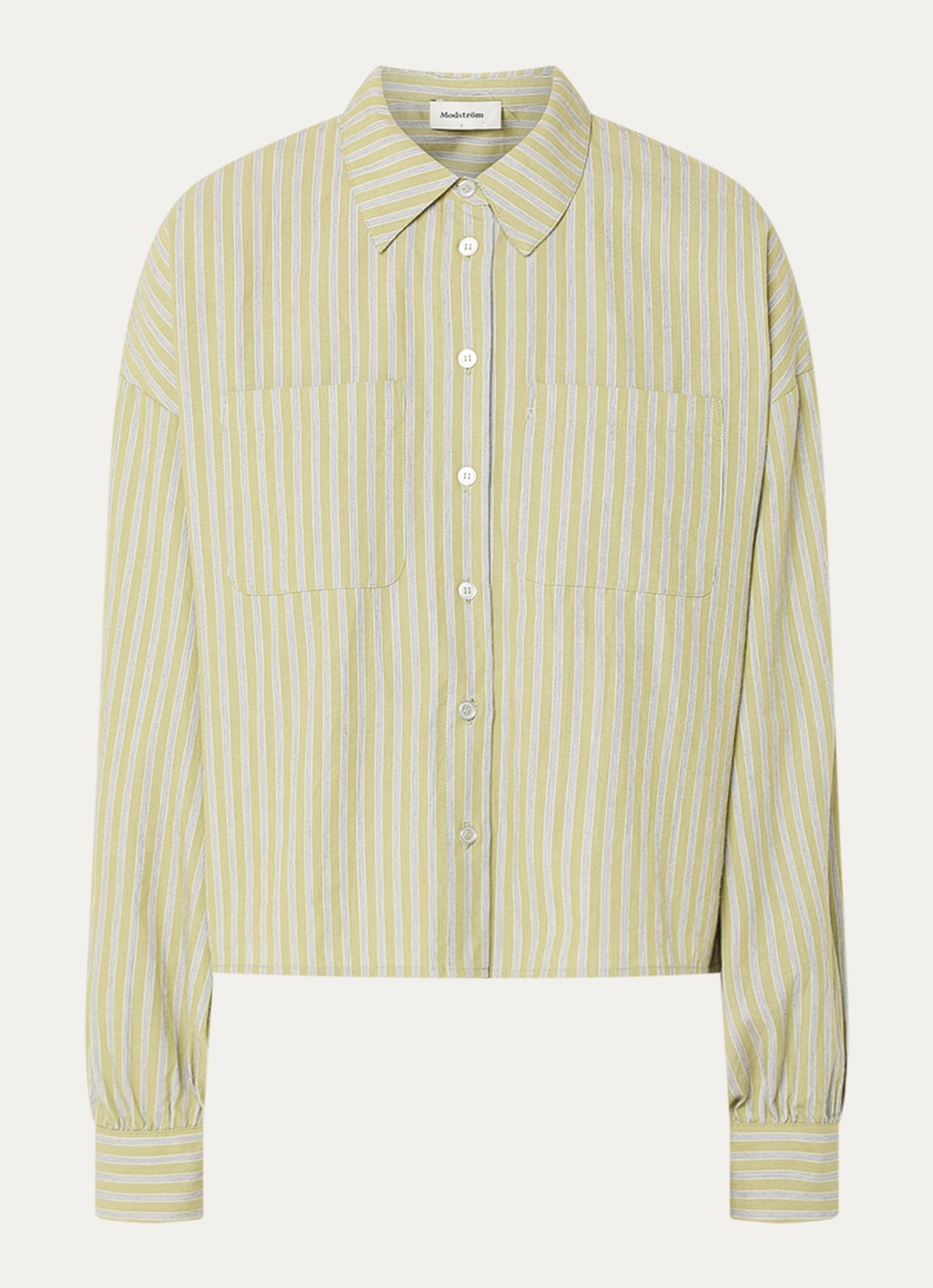 Modström Umeko blouse met streepprint - voorkant lichtgroen