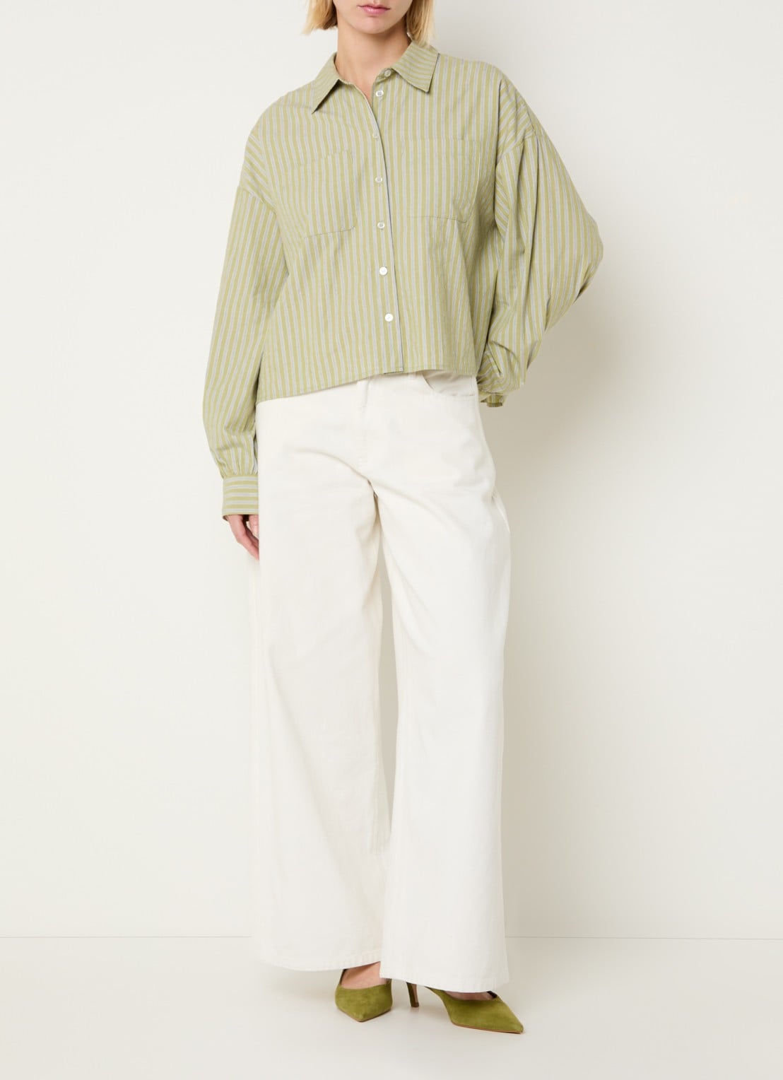 Modström Umeko blouse met streepprint - voorkant 2 lichtgroen