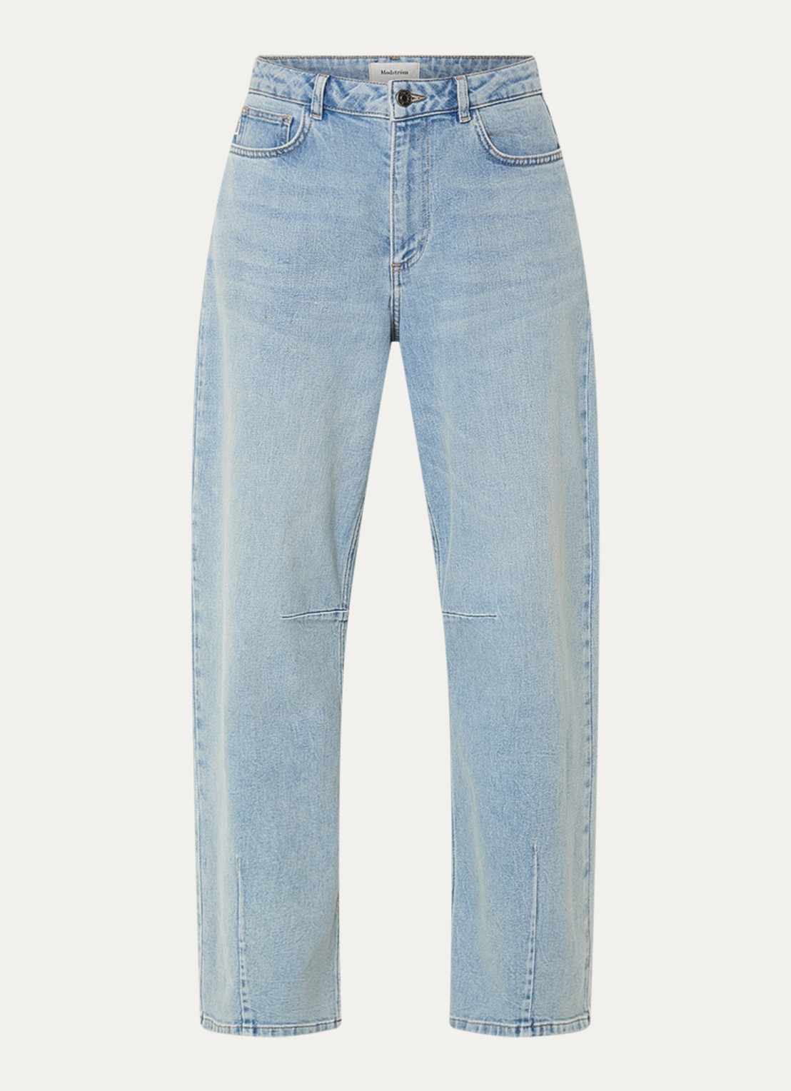 Modström Unji high waist loose fit jeans met lichte wassing - voorkant indigo