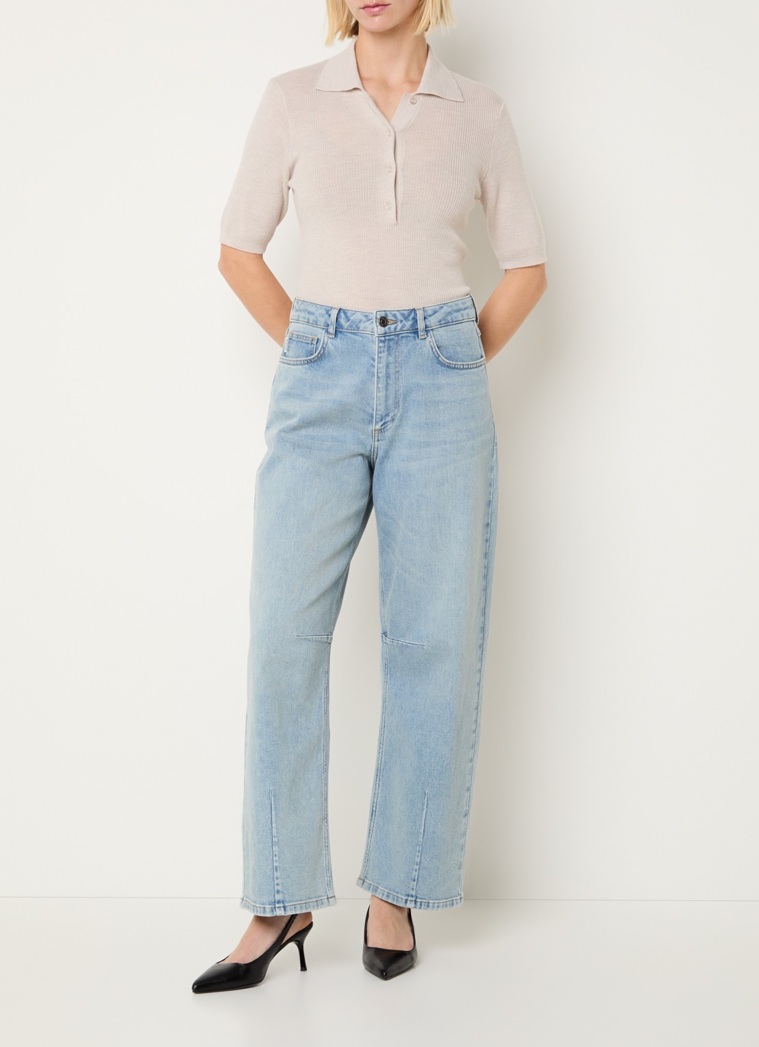 Modström Unji high waist loose fit jeans met lichte wassing - voorkant 2 indigo