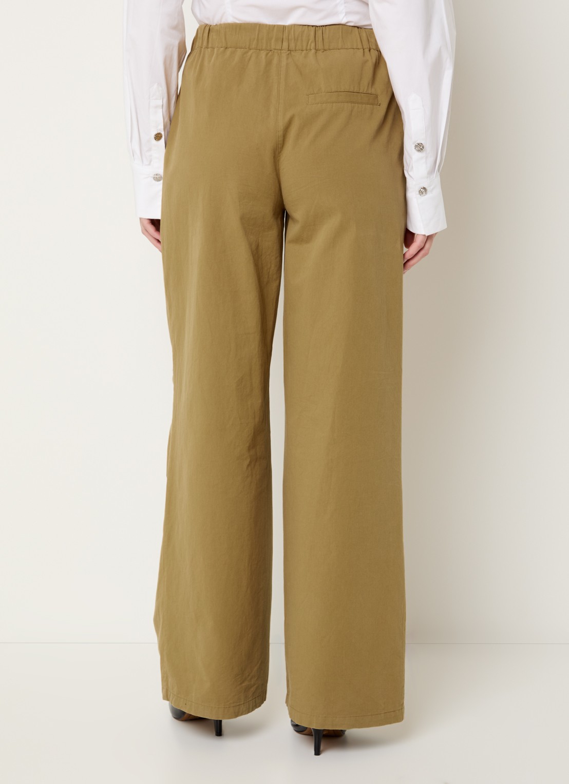 Modström Urania high waist loose fit broek met steekzakken - achterkant khaki