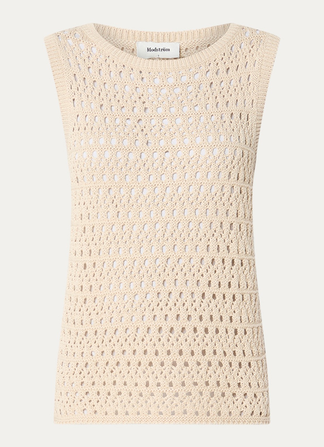 Modström Vester mouwloze top met opengewerkt dessin - voorkant 2 beige
