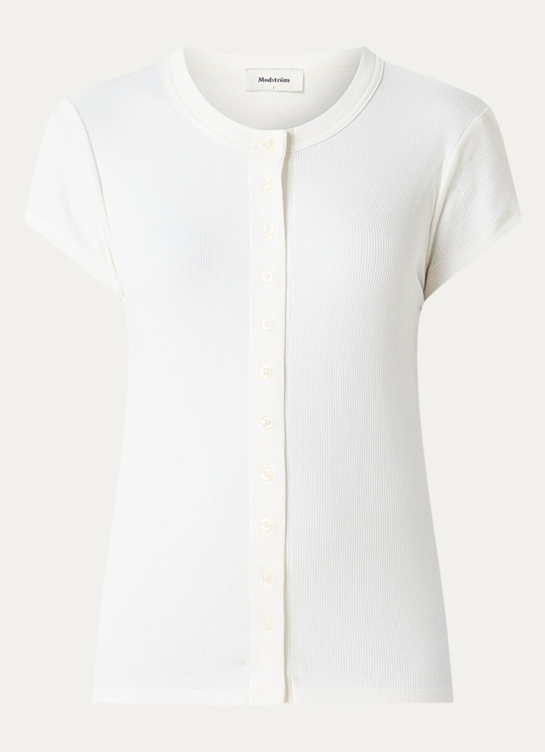 Modström Vilson T-shirt met ribstructuur - voorkant 3 gebroken wit