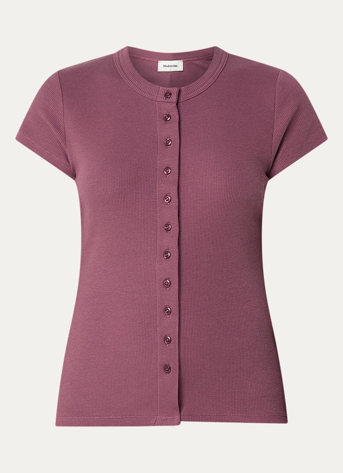 Modström Vilson T-shirt met ribstructuur - voorkant 2 aubergine