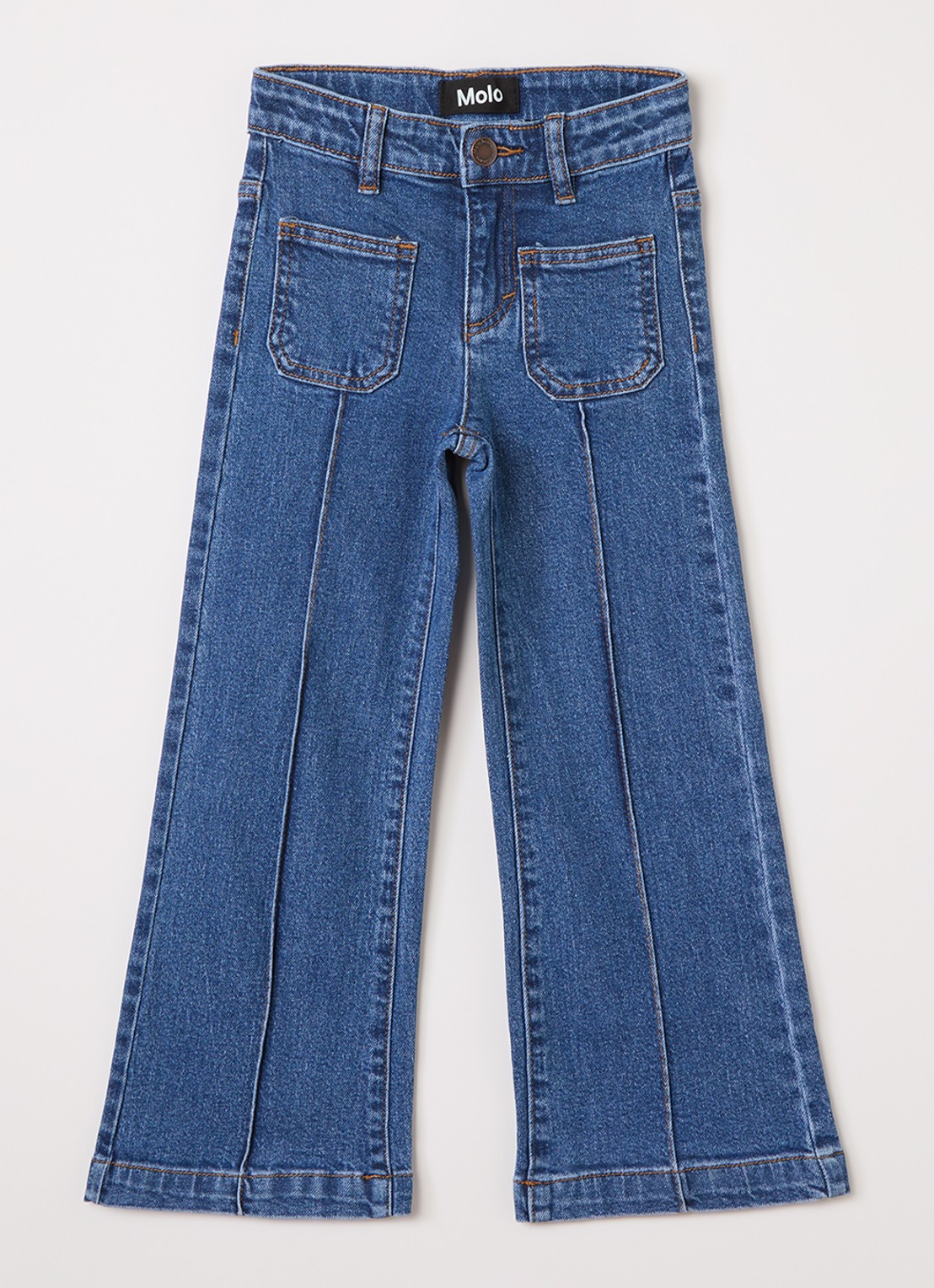 Molo Adina high waist flared jeans van  katoen - voorkant indigo