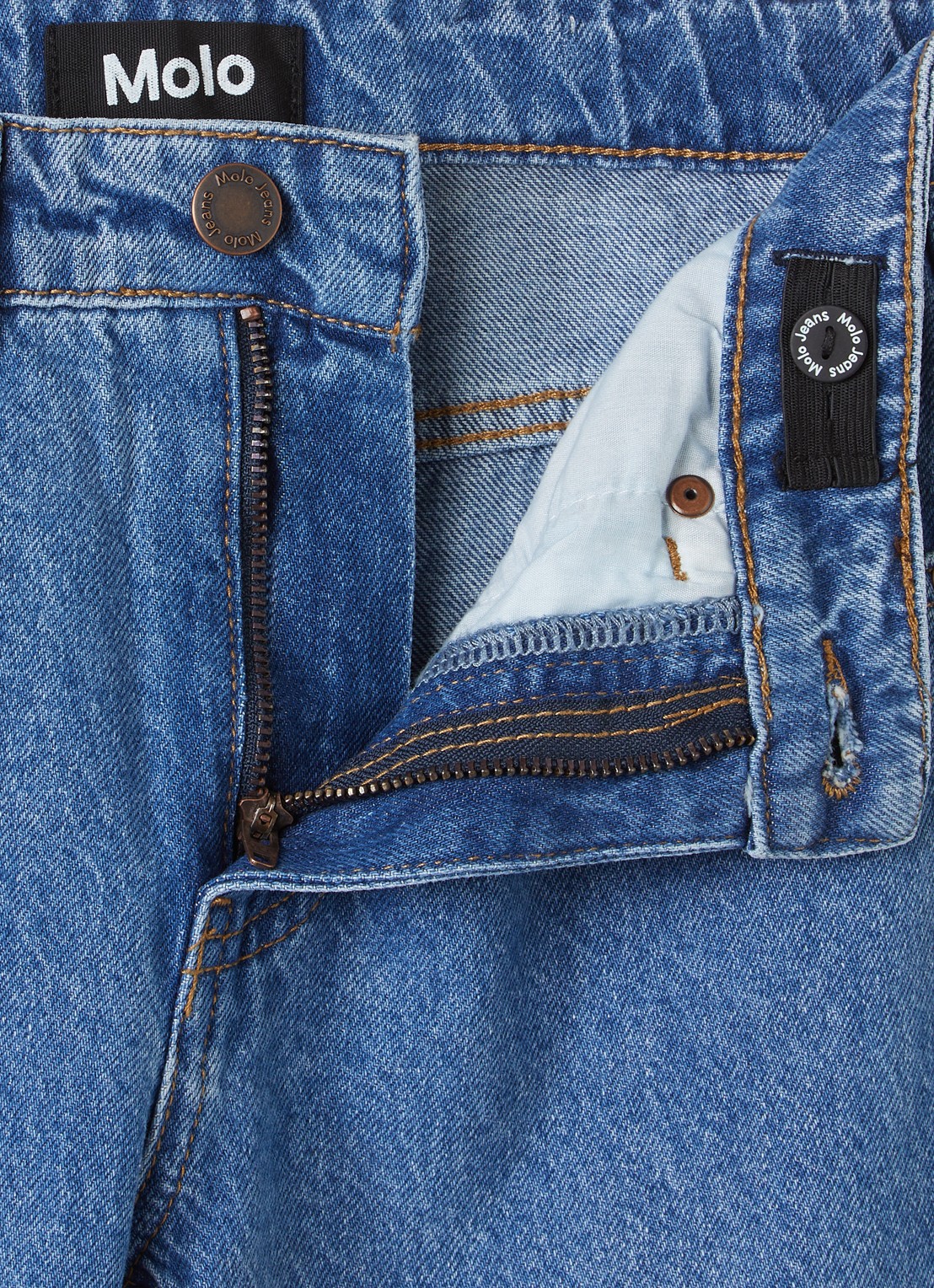 Molo Alban loose fit jeans met steekzakken - detail indigo