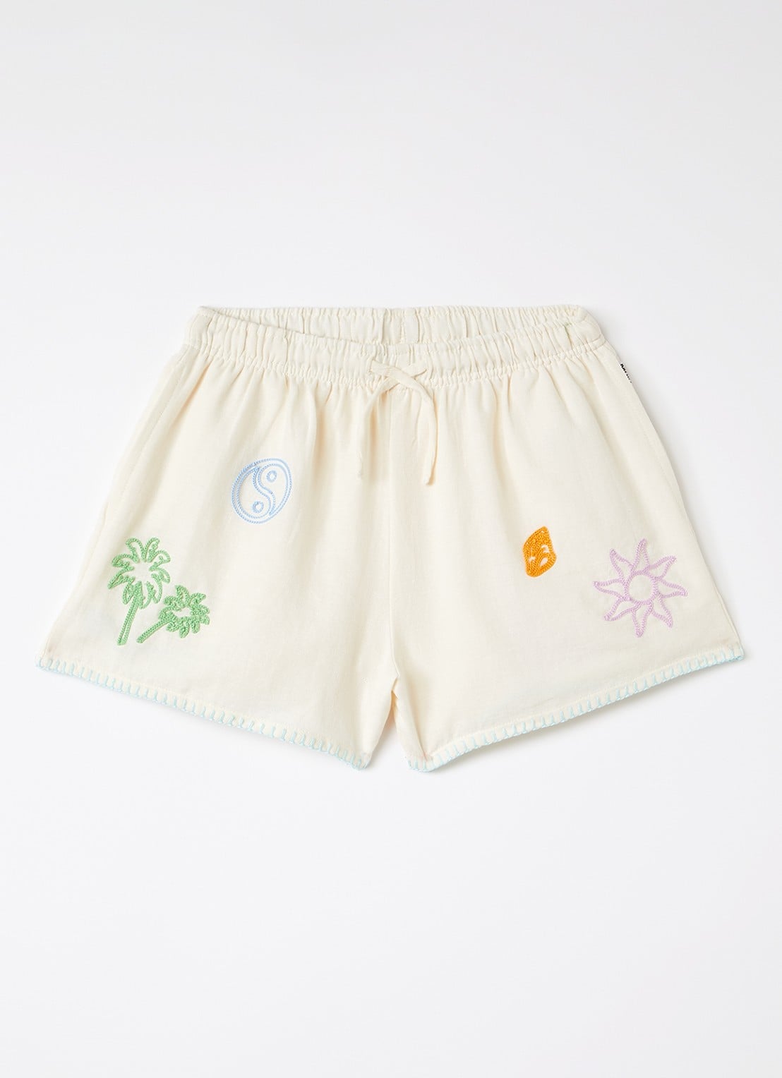 Molo Annabella loose fit korte broek met borduring - voorkant beige