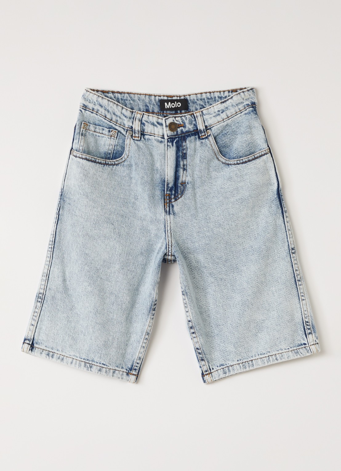 Molo Art straight fit korte broek van denim - voorkant indigo