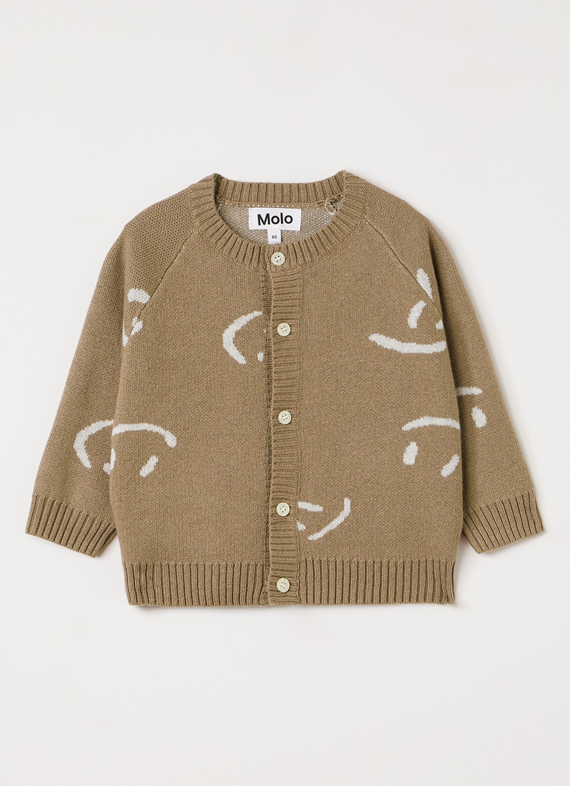 Molo Bobi fijngebreid vest met print - voorkant zand