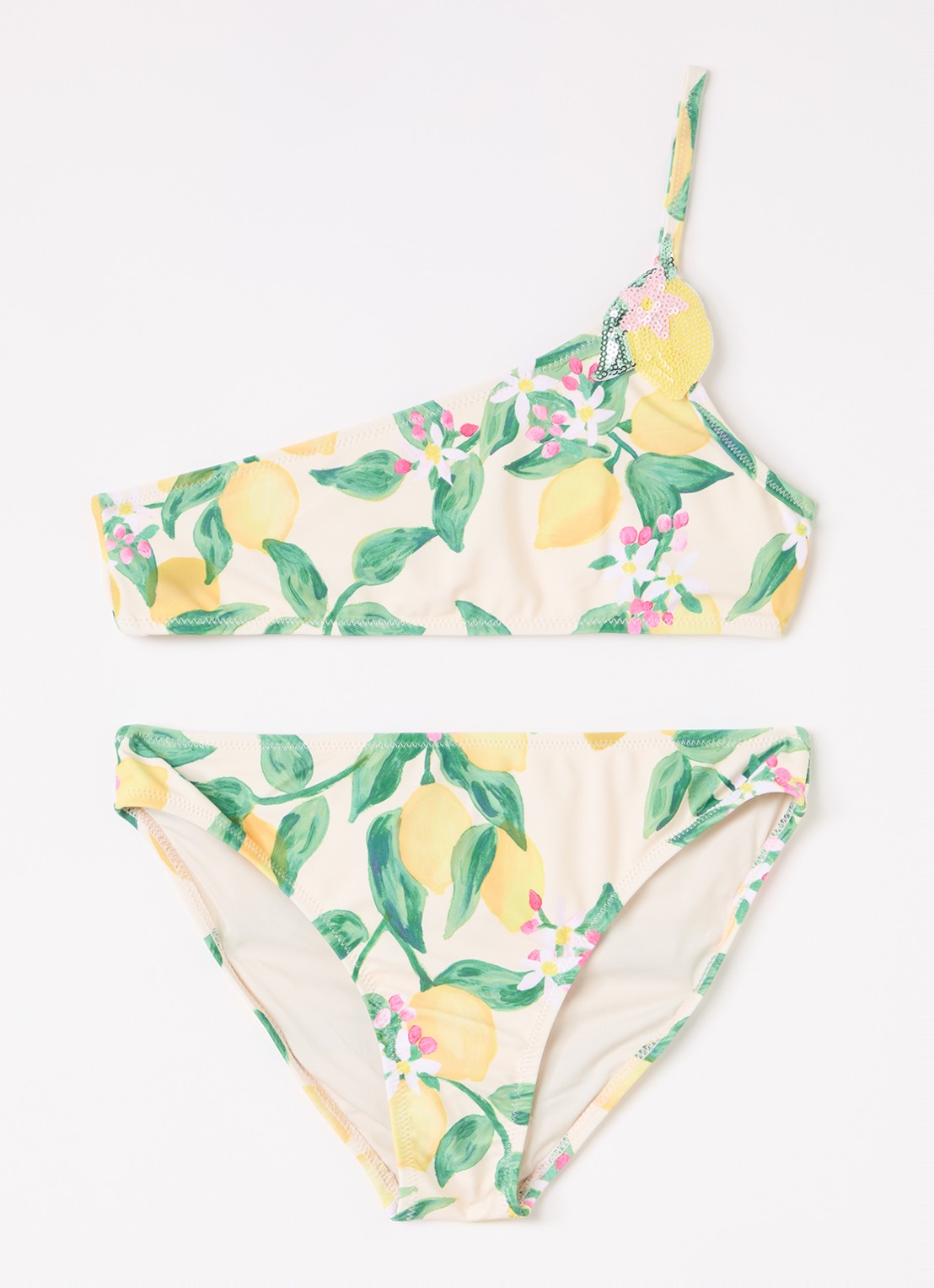 Molo Naja bikiniset met print en pailletten - voorkant citroengeel