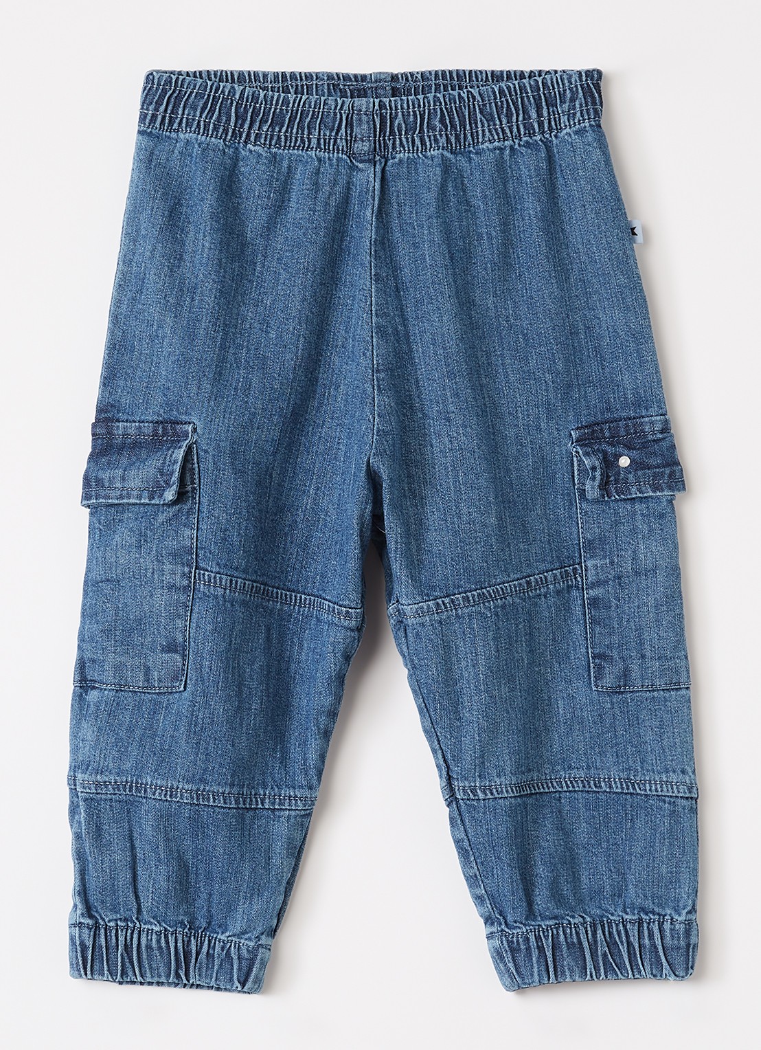 Molo Sae tapered fit cargobroek van chambray - voorkant indigo