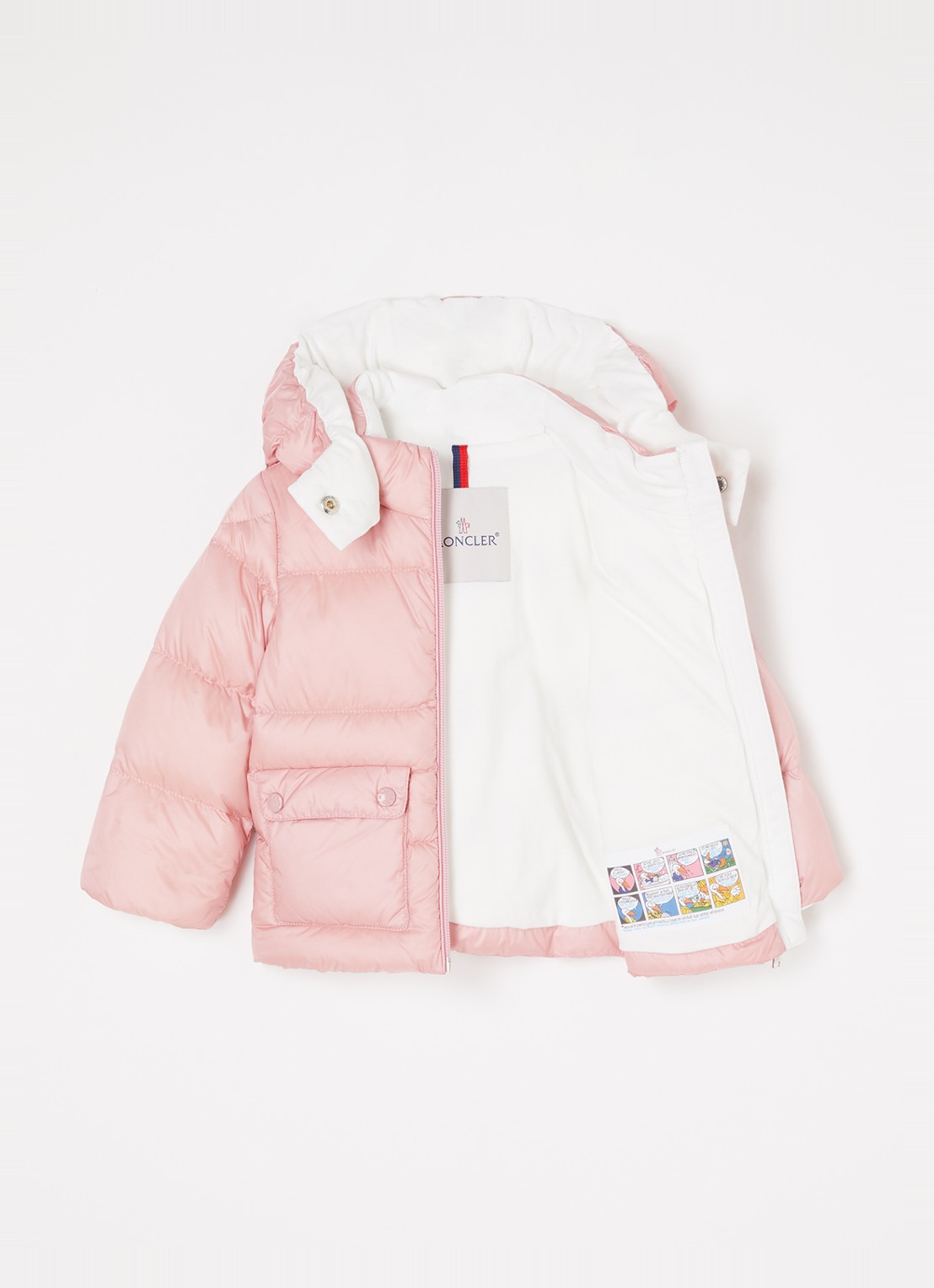 Moncler Abbaye puffer jack met donsvulling en afneembare capuchon  - voorkant 3 oudroze