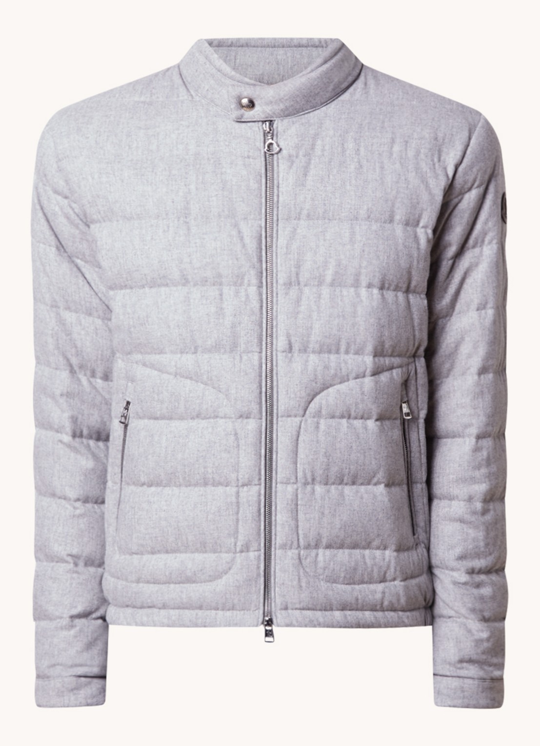 Moncler Acorus gewatteerd jack in kasjmierblend met donsvulling - voorkant 2 lichtgrijs