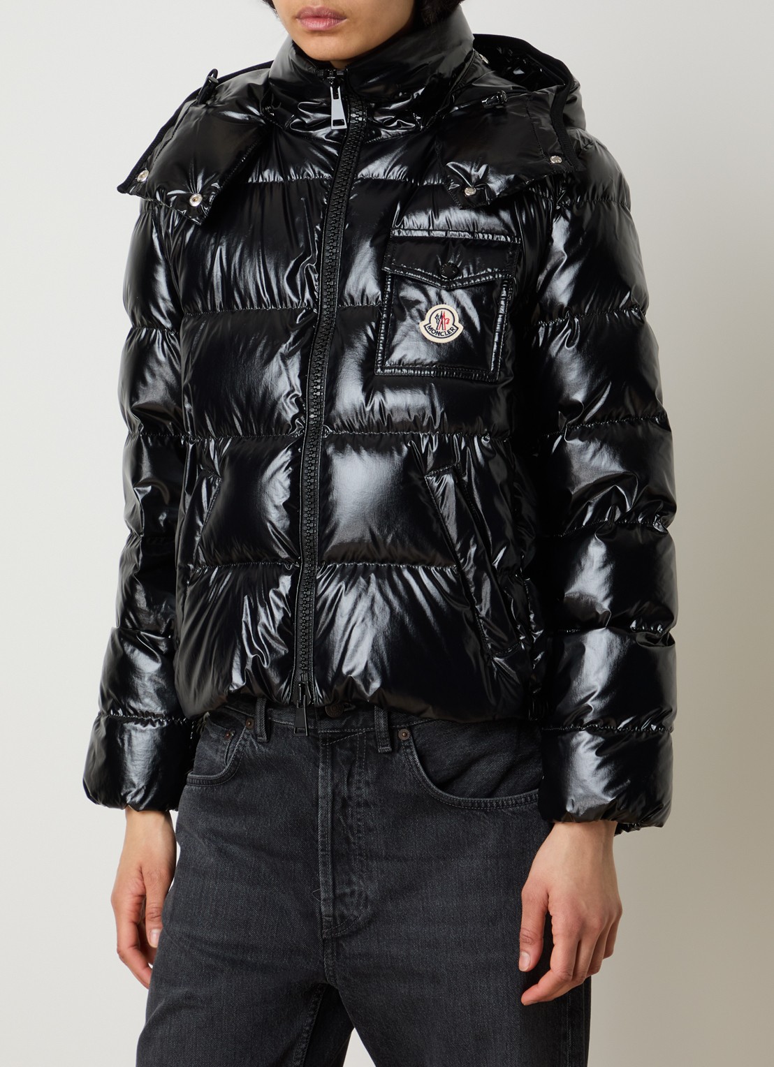Moncler Andro pufferjack met donsvulling en afneembare capuchon - detail 4 zwart