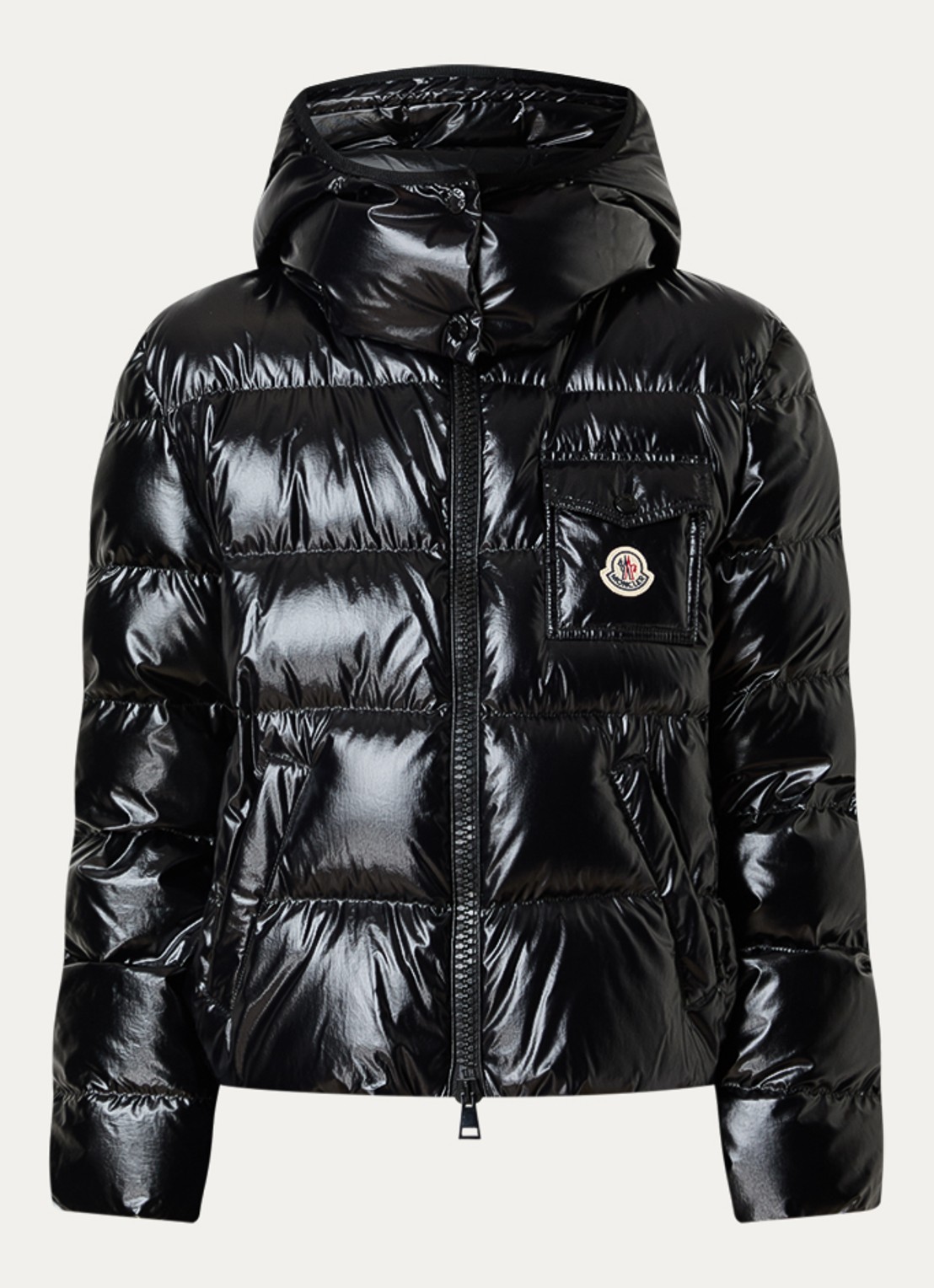 Moncler Andro pufferjack met donsvulling en afneembare capuchon - voorkant zwart