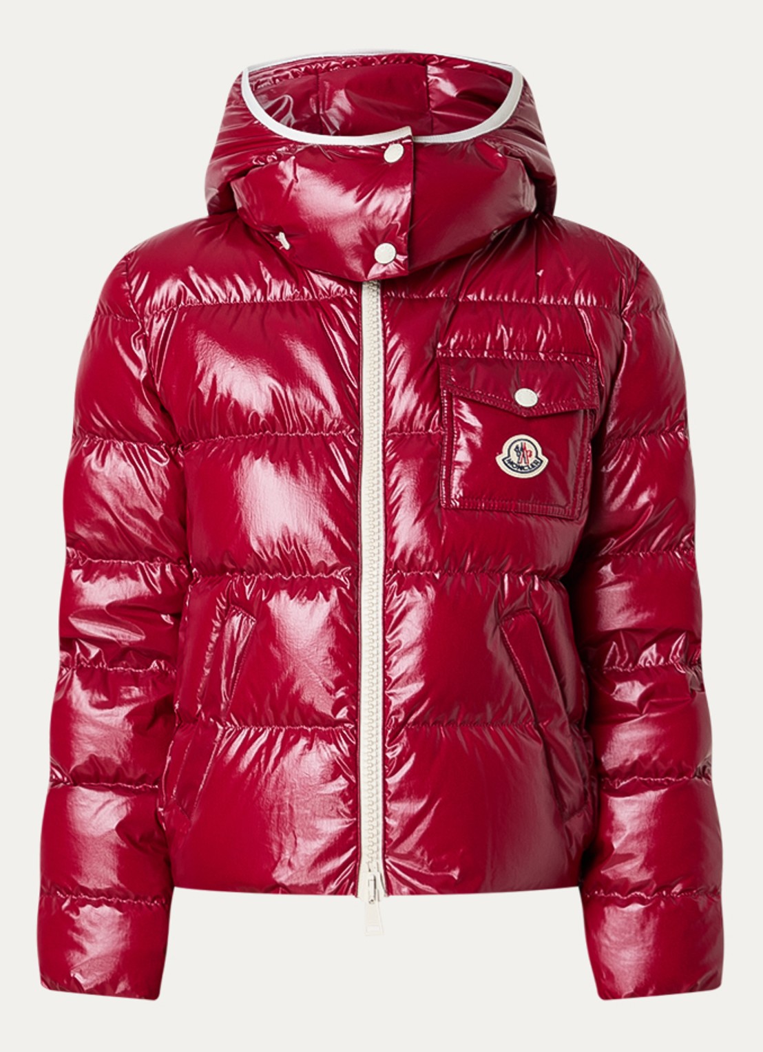 Moncler Andro pufferjack met donsvulling en afneembare capuchon - voorkant 2 kersenrood
