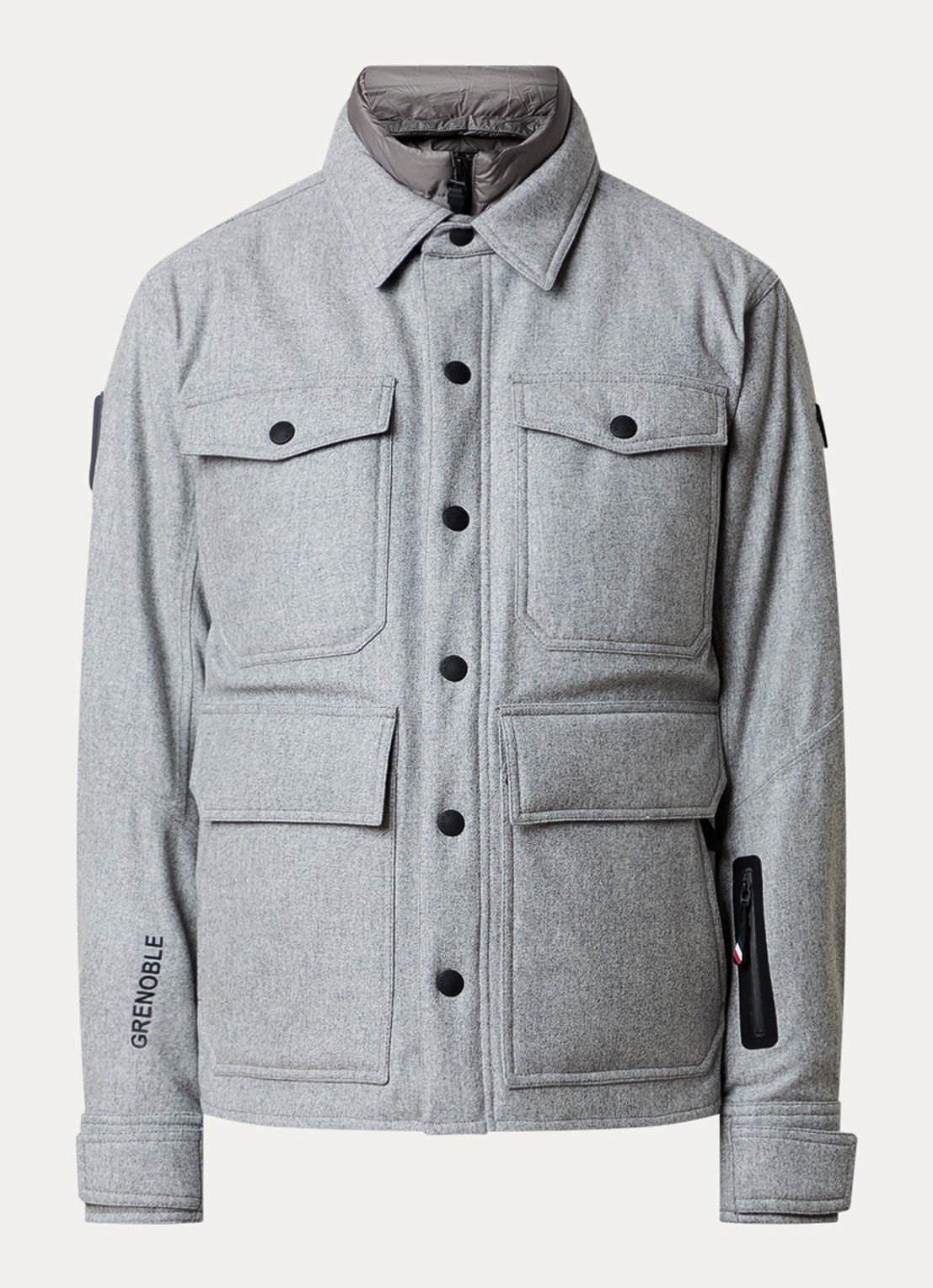 Moncler Antuco ski-jas van scheerwol met donsvulling en uitneembare voering - voorkant grijs
