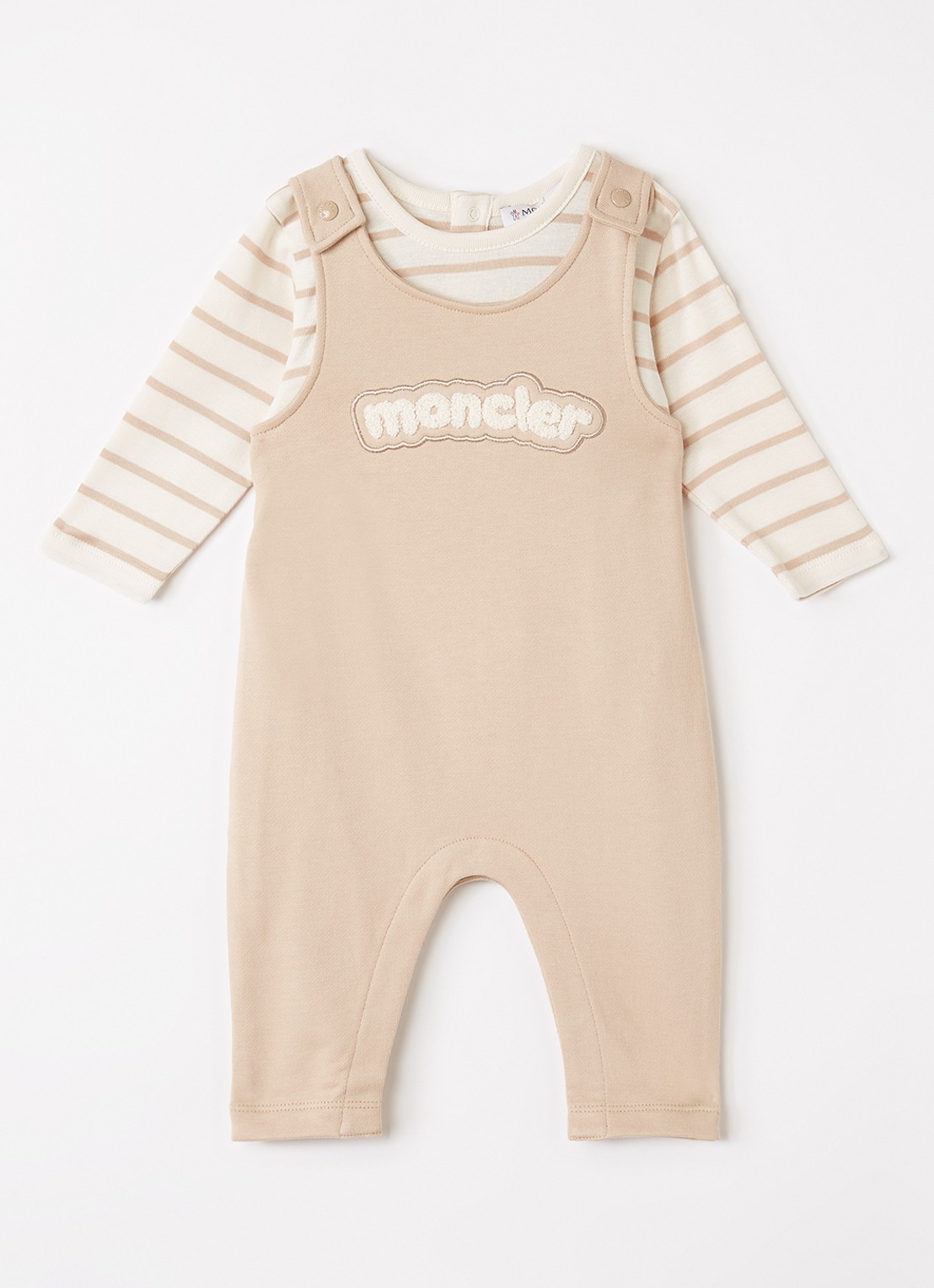 Moncler Babypak met streepprint en logo in giftbox - voorkant 2 beige