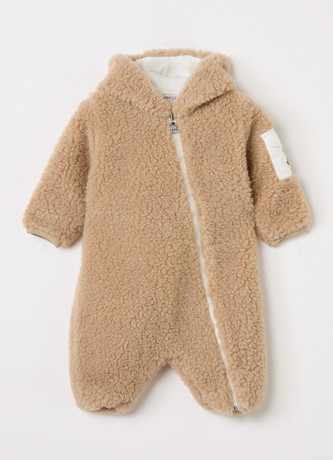 Moncler Babypak van teddy - voorkant beige