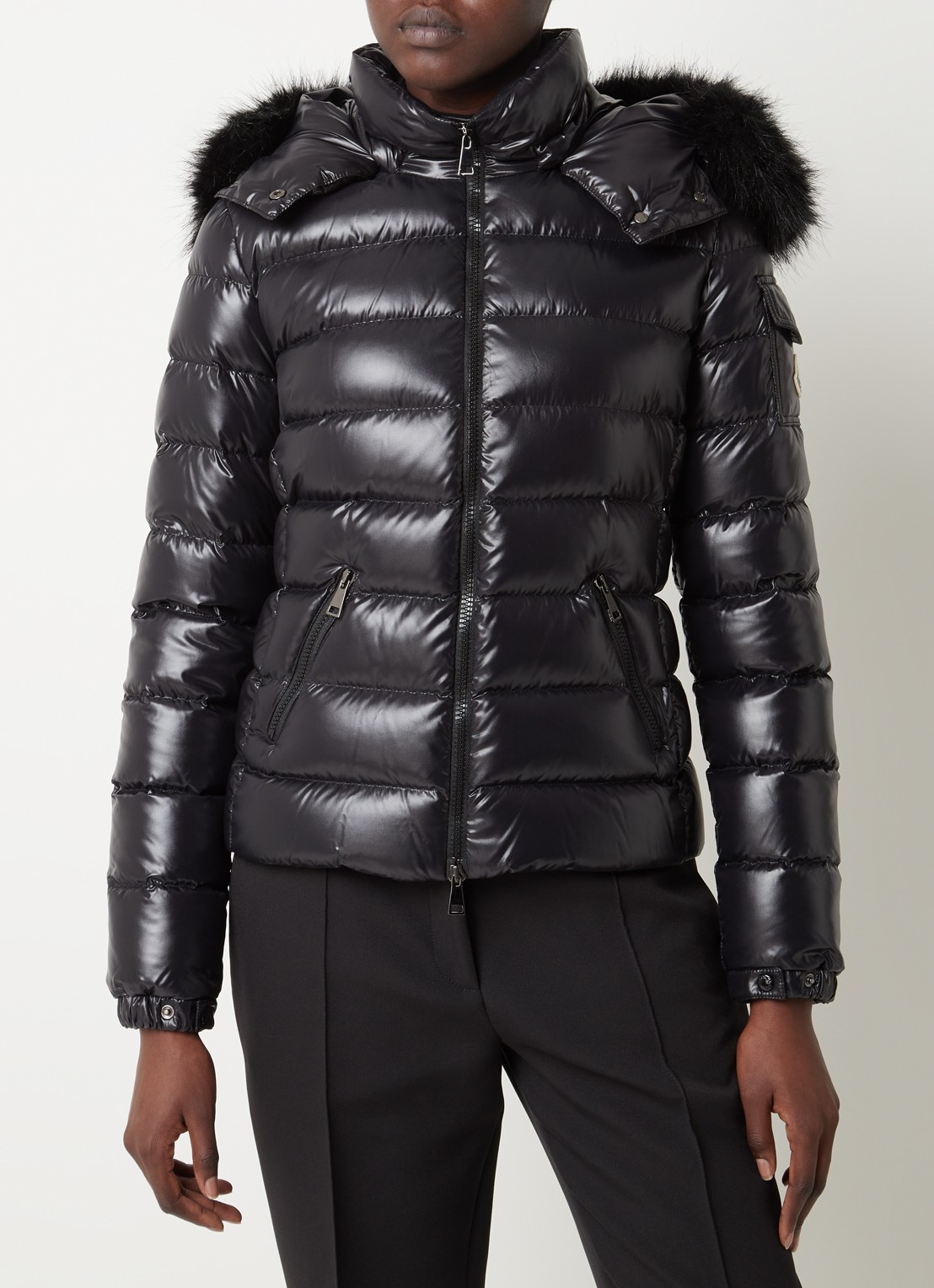 Moncler Badyf puffer jack met donsvulling en afneembare imitatiebontkraag - detail 2 zwart
