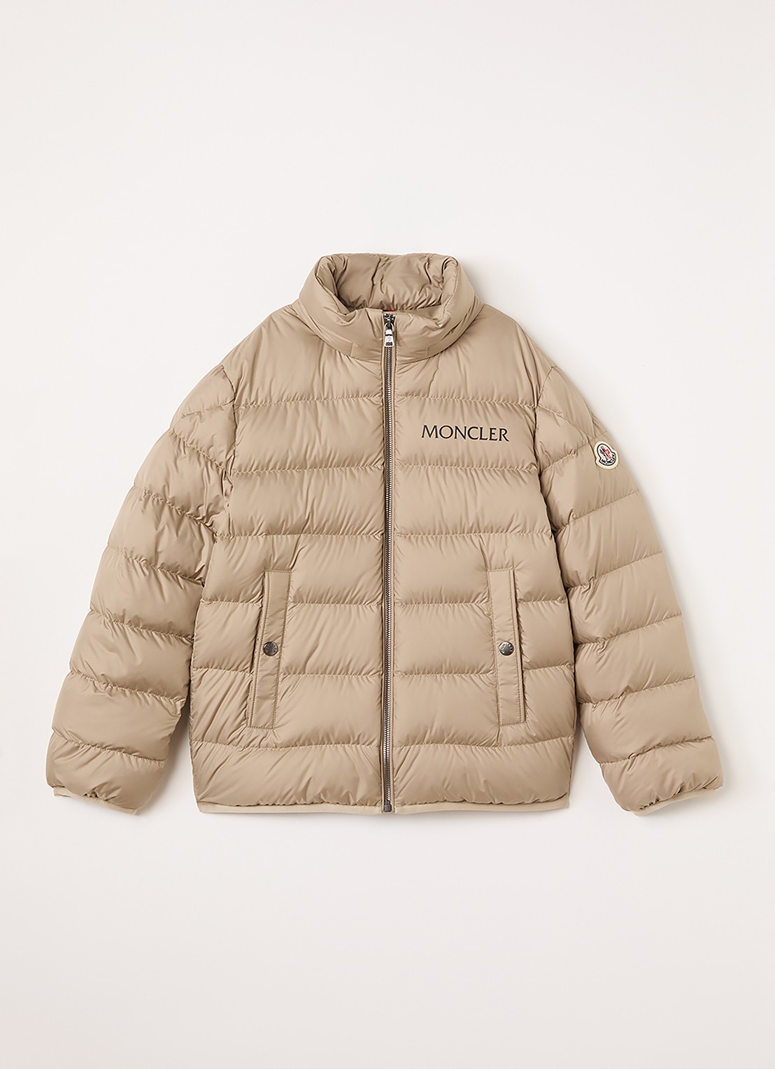 Moncler Bajan puffer jack met donsvulling - voorkant beige