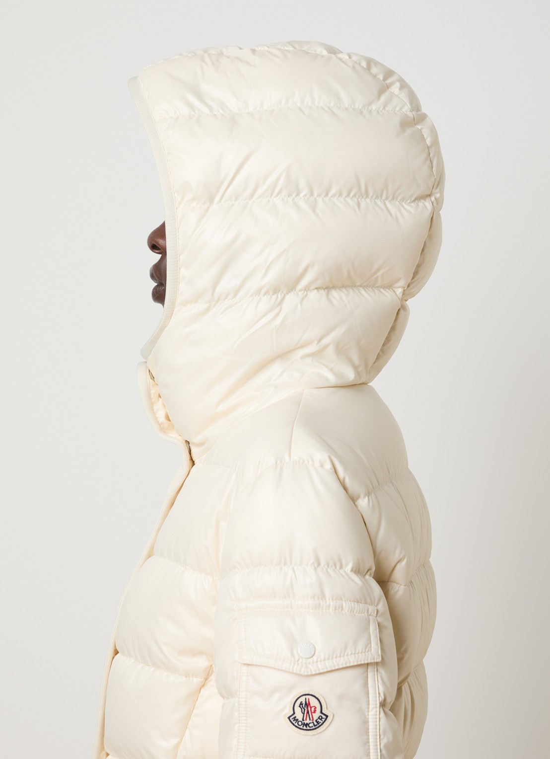 Moncler Barante gewatteerd jack met donsvulling en capuchon - detail 4 creme