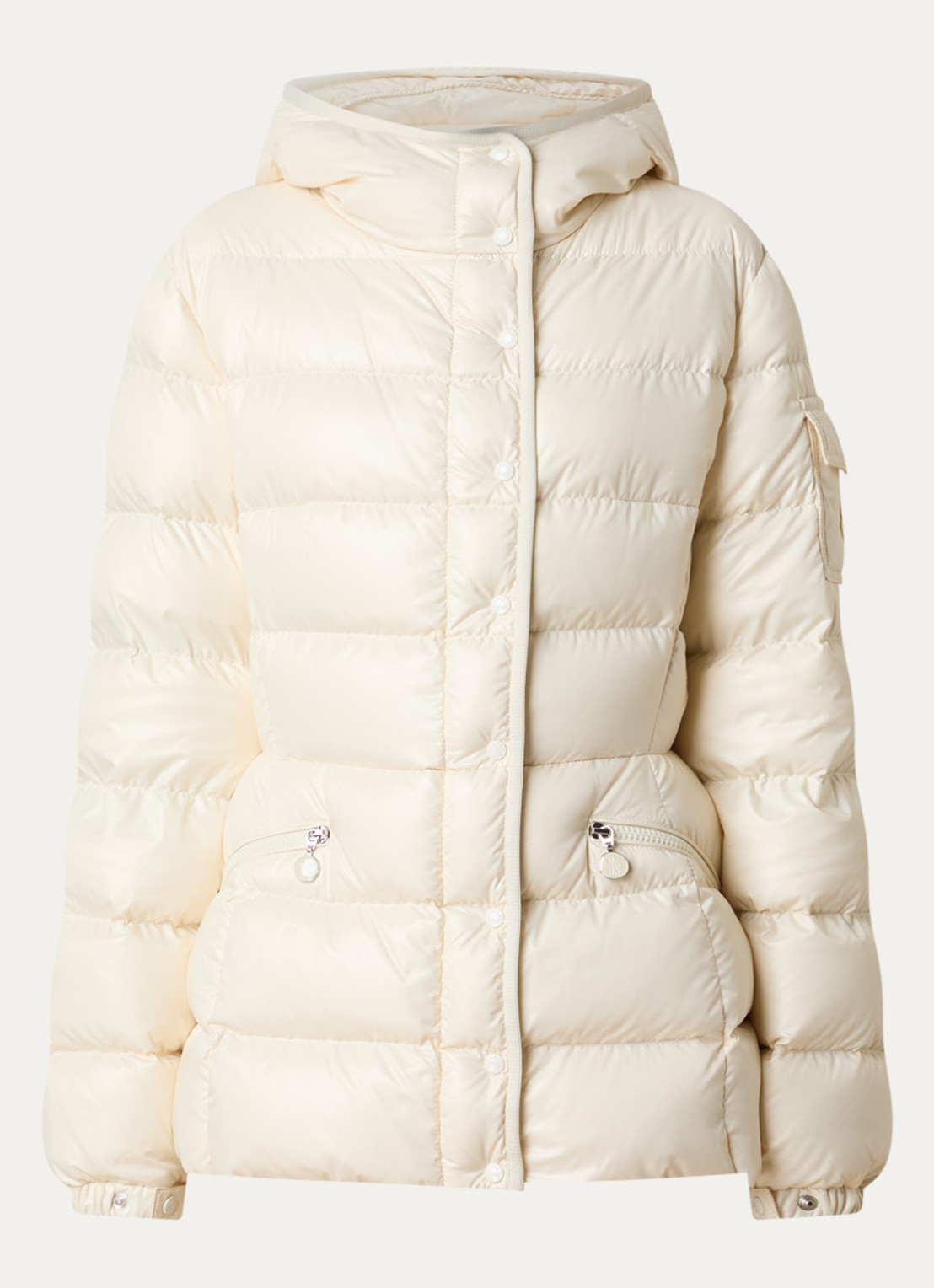 Moncler Barante gewatteerd jack met donsvulling en capuchon - voorkant creme