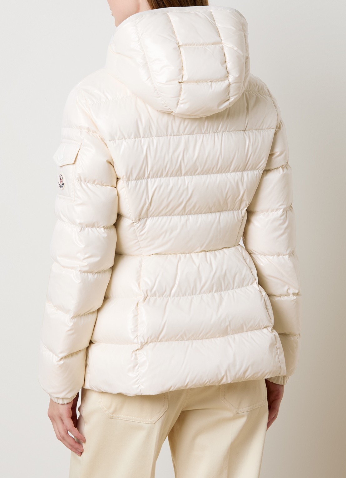 Moncler Barante gewatteerde jas met donsvulling en capuchon - achterkant 3 gebroken wit