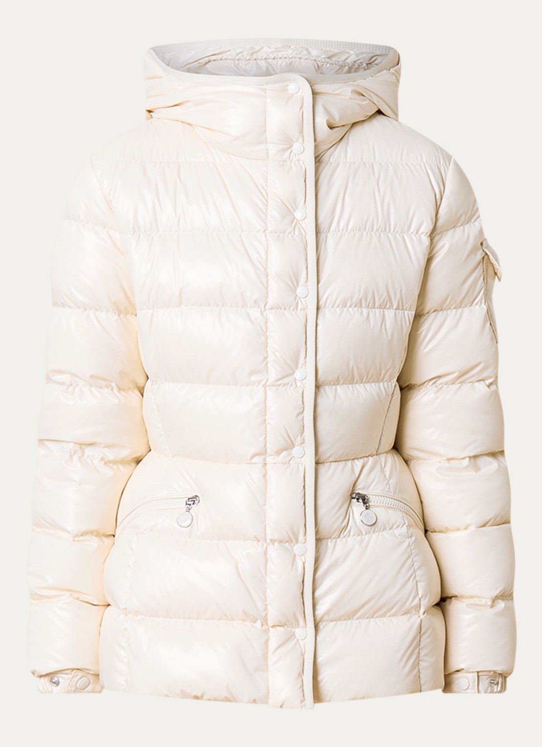 Moncler Barante gewatteerde jas met donsvulling en capuchon - voorkant gebroken wit