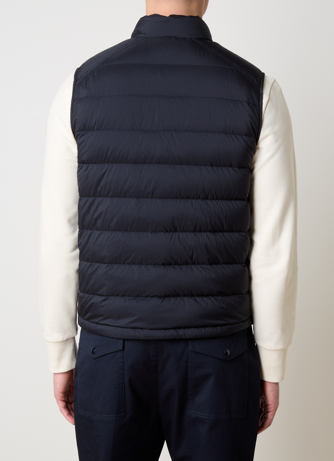 Moncler Barthe gewatteerde bodywarmer met donsvulling en logo - achterkant donkerblauw