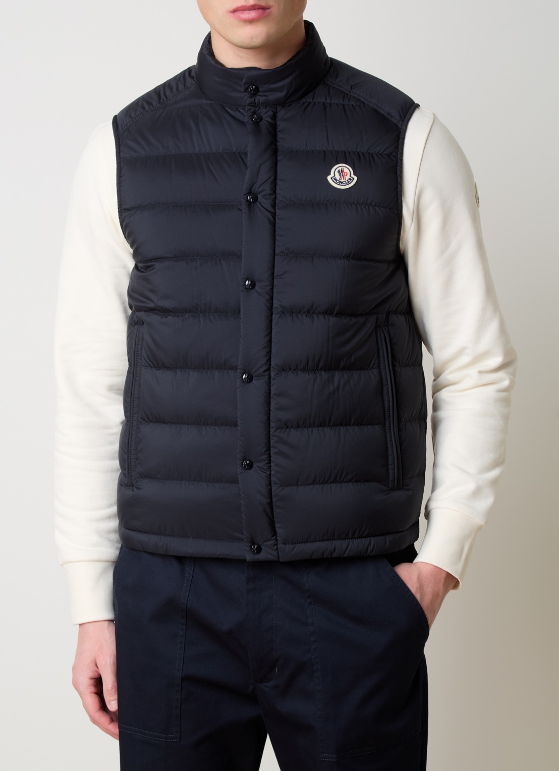 Moncler Barthe gewatteerde bodywarmer met donsvulling en logo - detail 2 donkerblauw