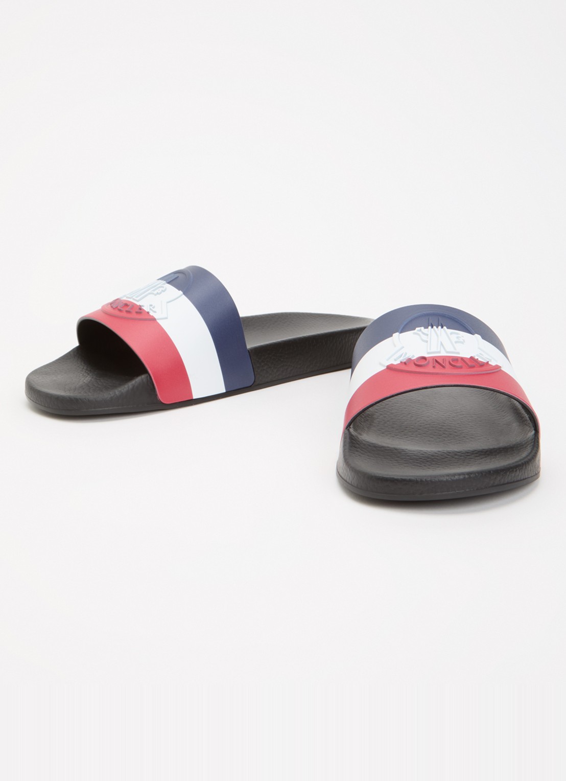 Moncler Basile slipper met streepprint en logo - detail zwart