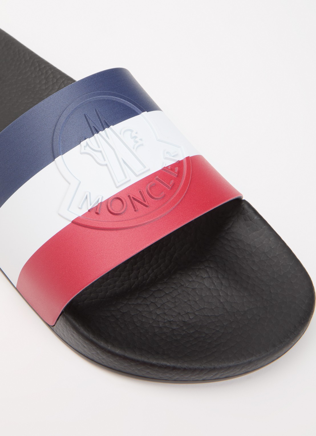 Moncler Basile slipper met streepprint en logo - detail 4 zwart