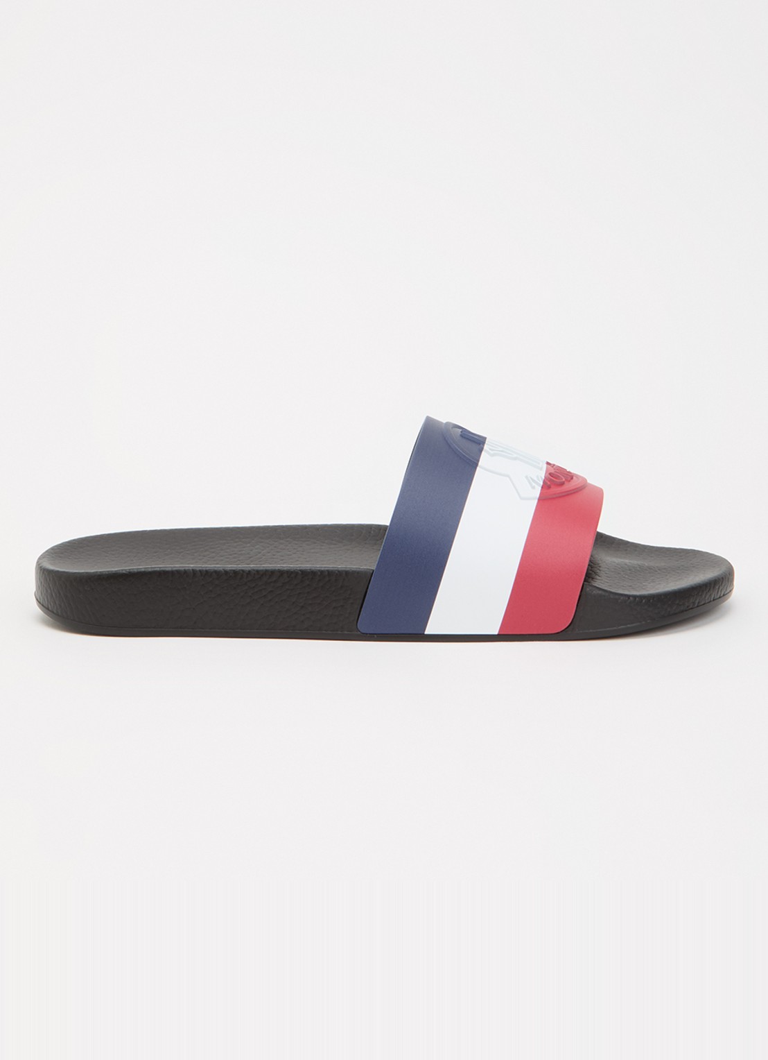 Moncler Basile slipper met streepprint en logo - voorkant 6 zwart