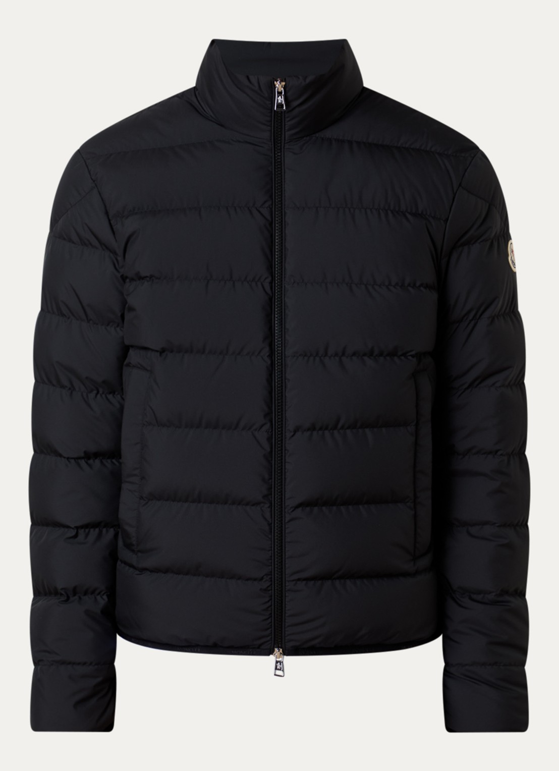 Moncler Baudinet puffer jack met donsvulling en logo - voorkant 2 zwart