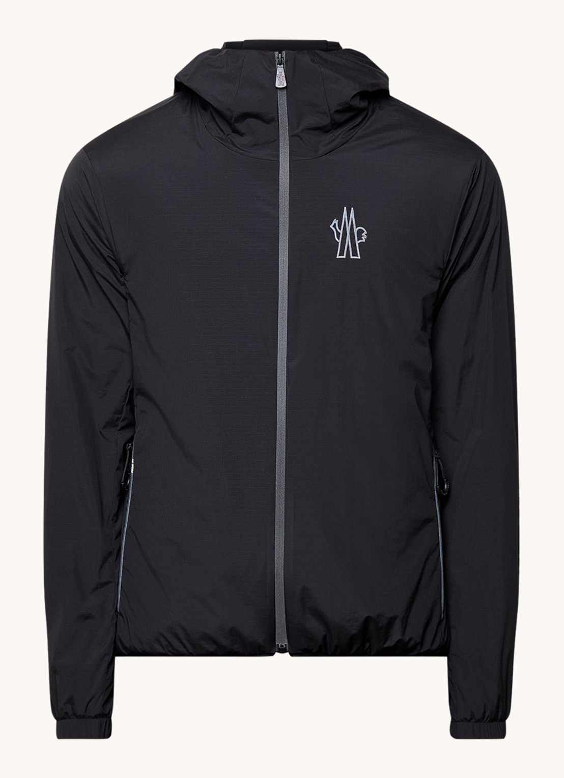 Moncler Bissen windjack met logo en capuchon  - voorkant 4 zwart