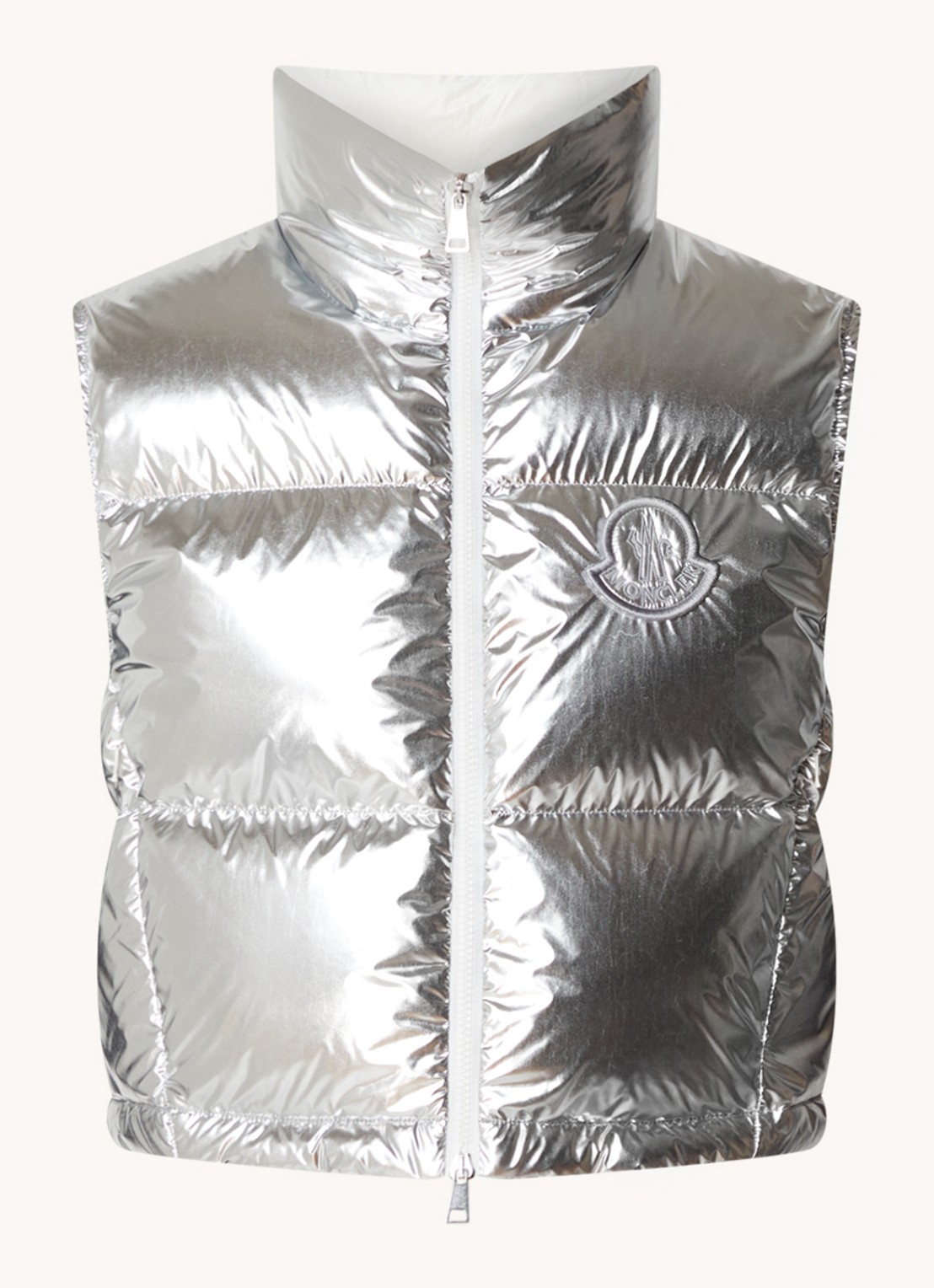 Moncler Blavet bodywarmer met donsvulling en metallic finish - voorkant 5 zilver