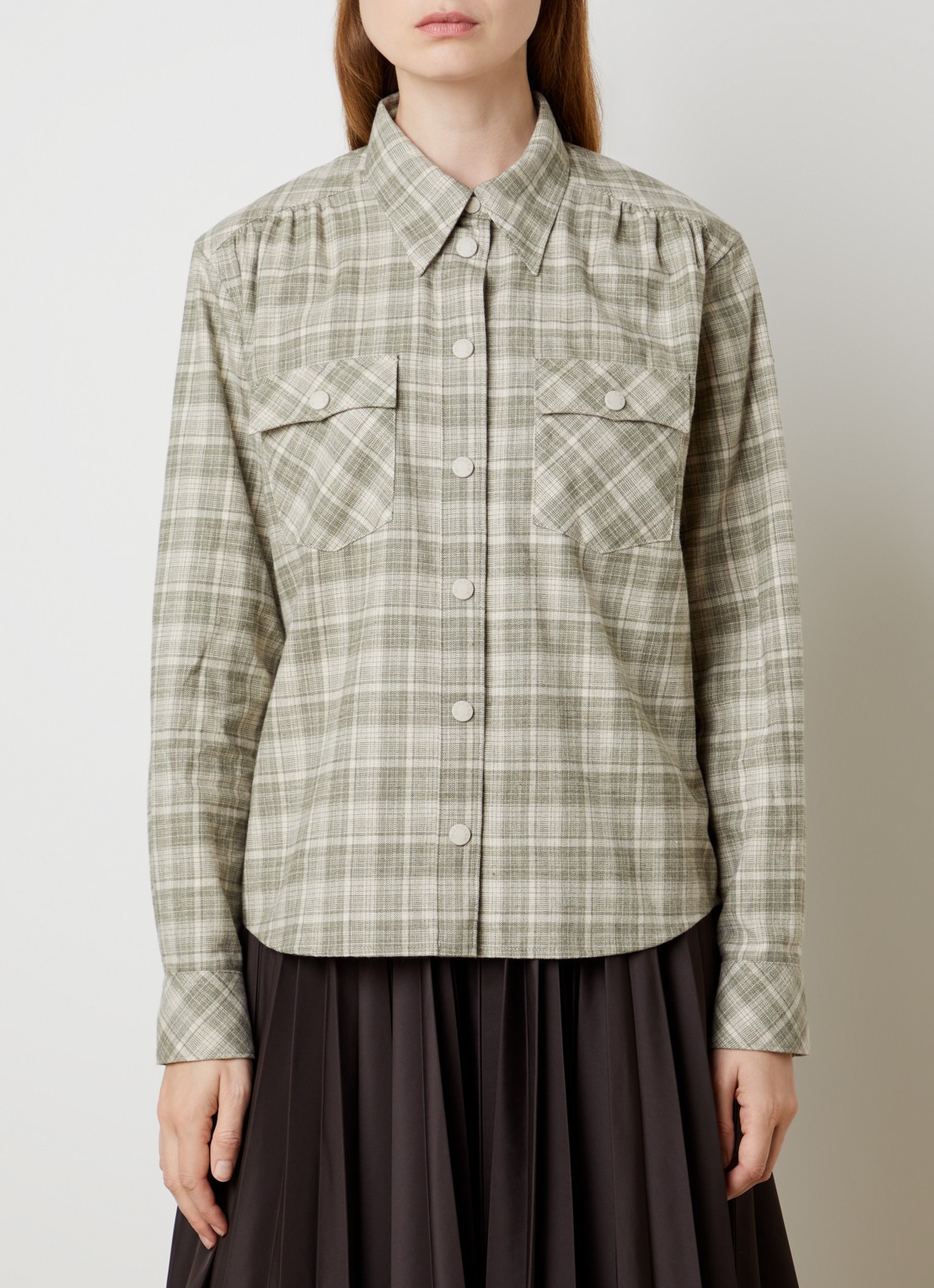 Moncler Blouse met ruitdessin en borstzakken - detail 4 mosgroen