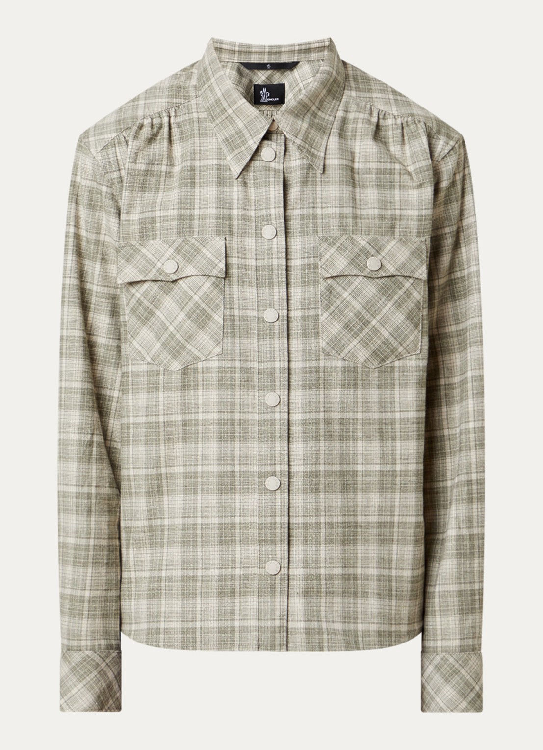 Moncler Blouse met ruitdessin en borstzakken - voorkant mosgroen